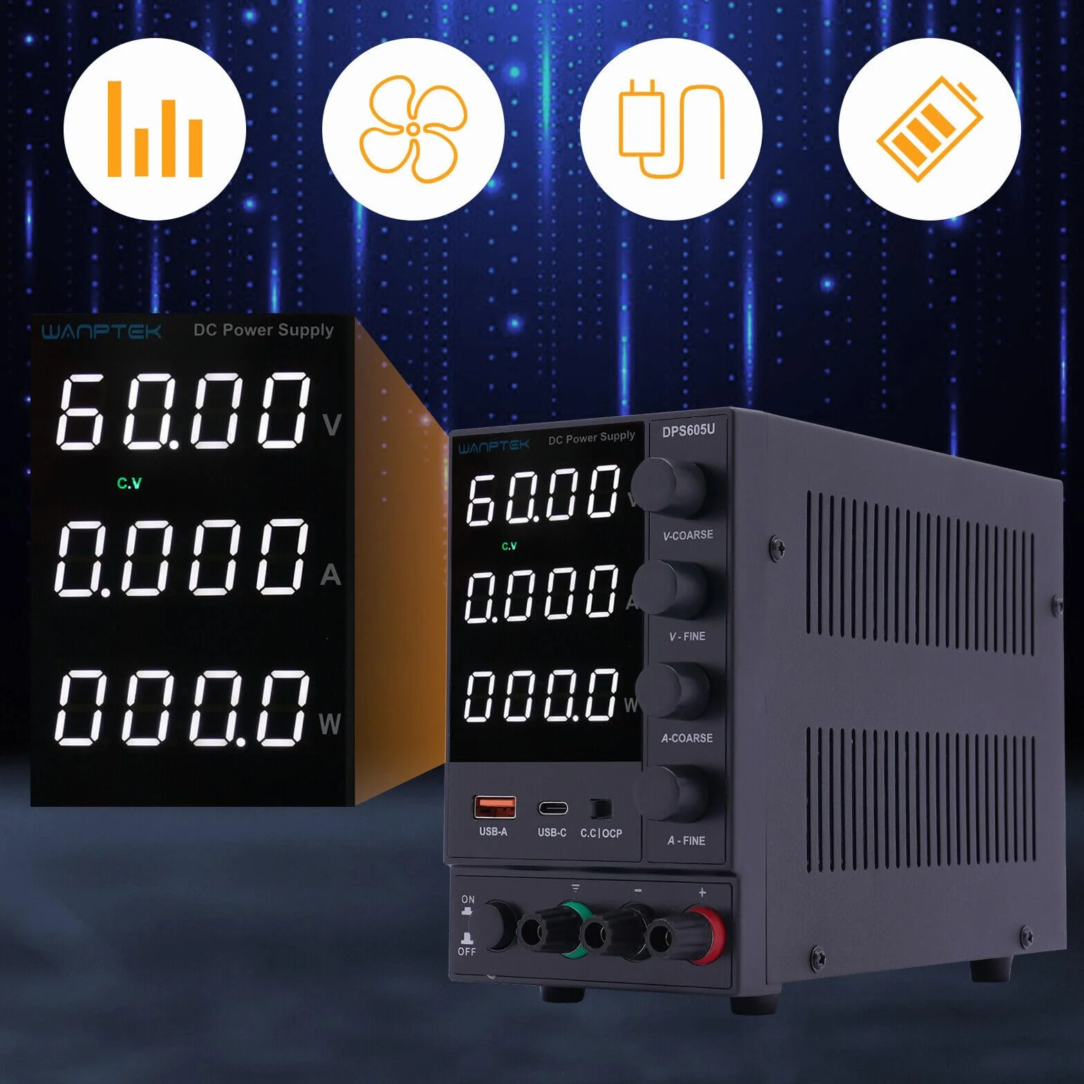 Wanptek DPS605U zasilacz laboratoryjny DC regulowany 0-60 V 0-5 A 300 W wyświetlacz LED