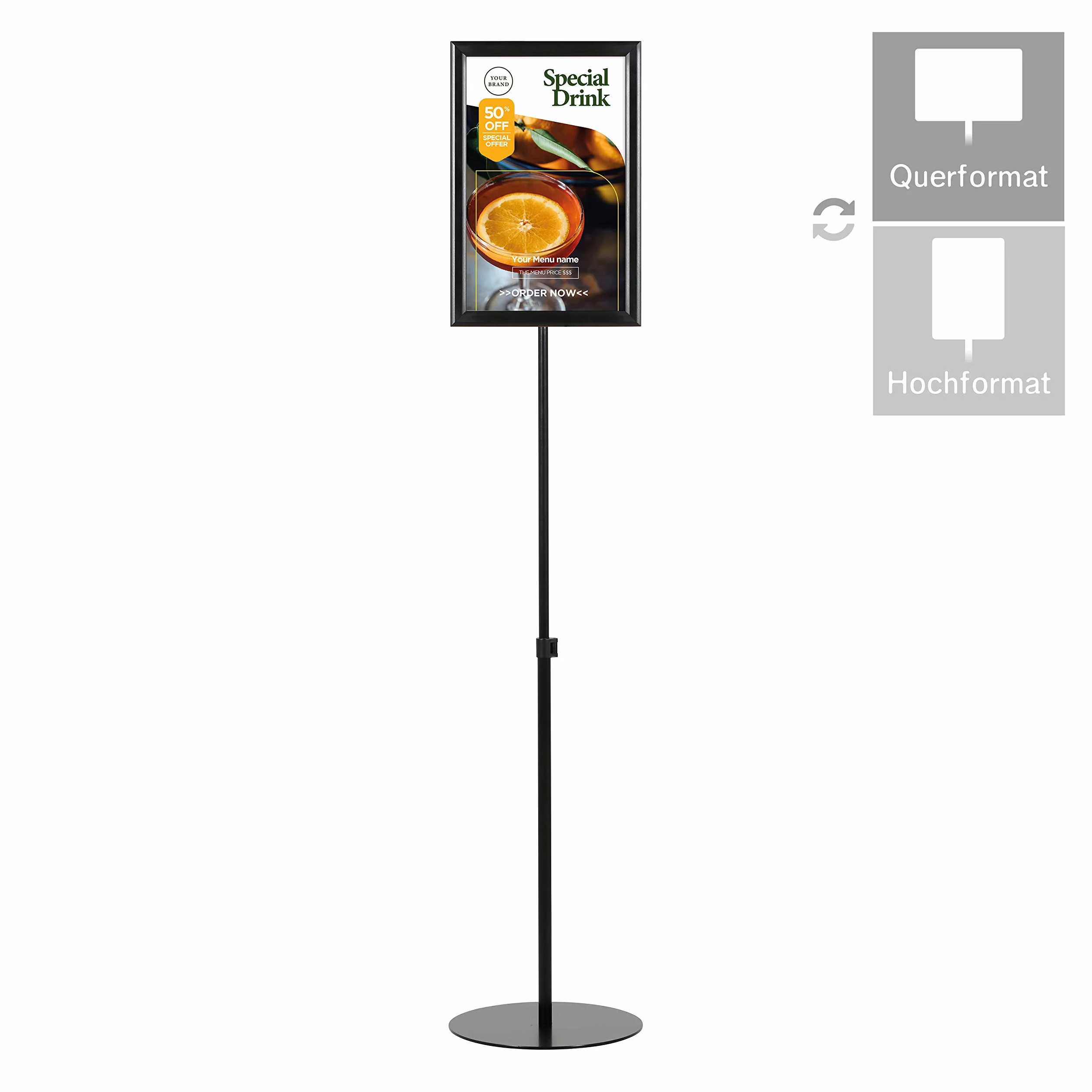 Stojak informacyjny teleskopowy dwustronny DIN A3 czarny aluminiowy stalowa podstawa