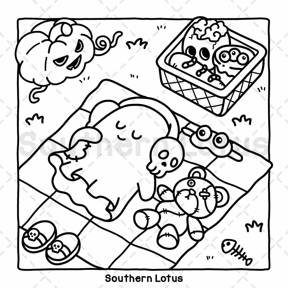 Very Demure Very Spooky: Coloring Book for Adults & Teens with Creepy Adorable Characters, Cozy Spooky Vibes, Cute Easy Designs for Relaxation