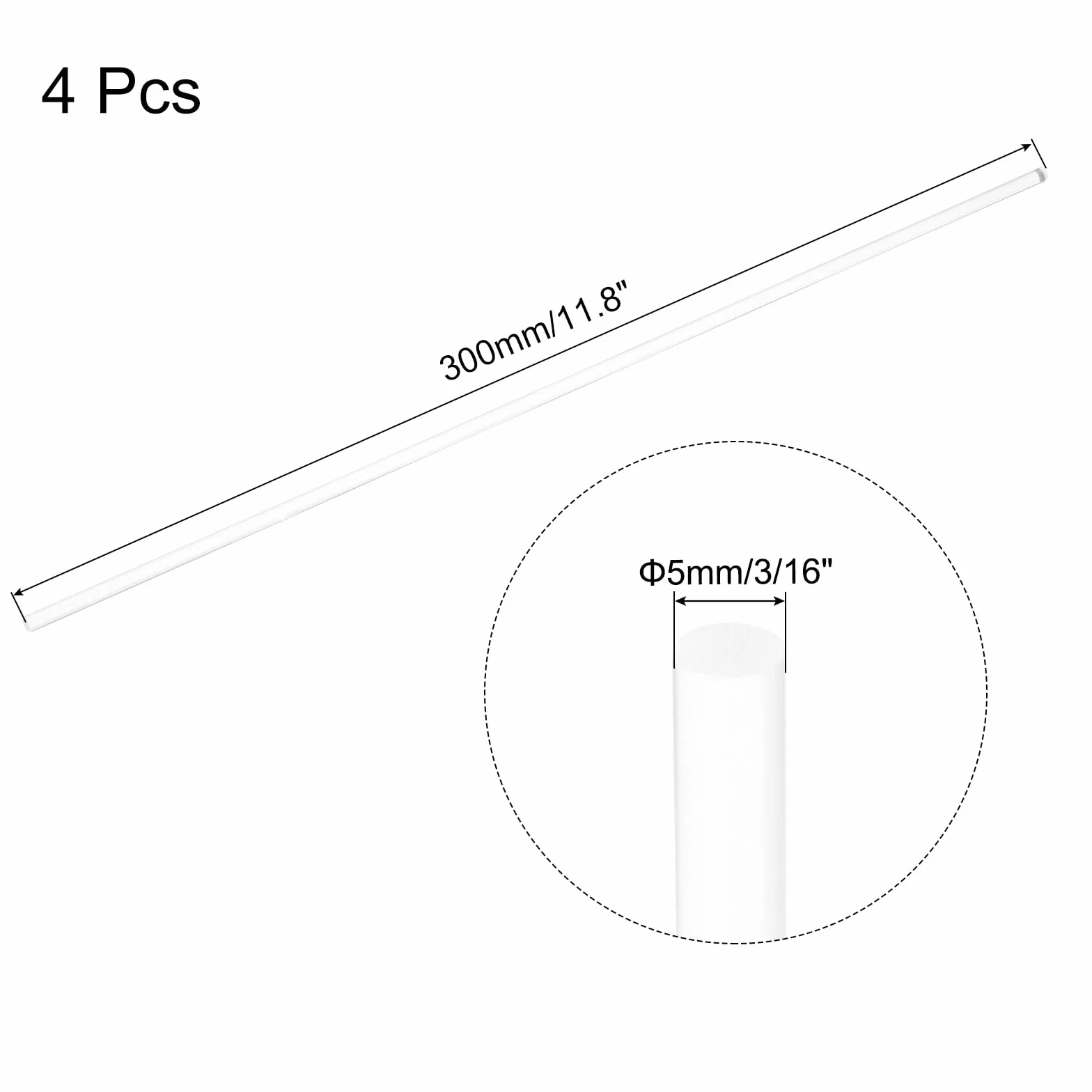 QUARKZMAN 4 szt. okrągłych akrylowych patyczków 5 mm x 300 mm do oświetlenia ogrodu