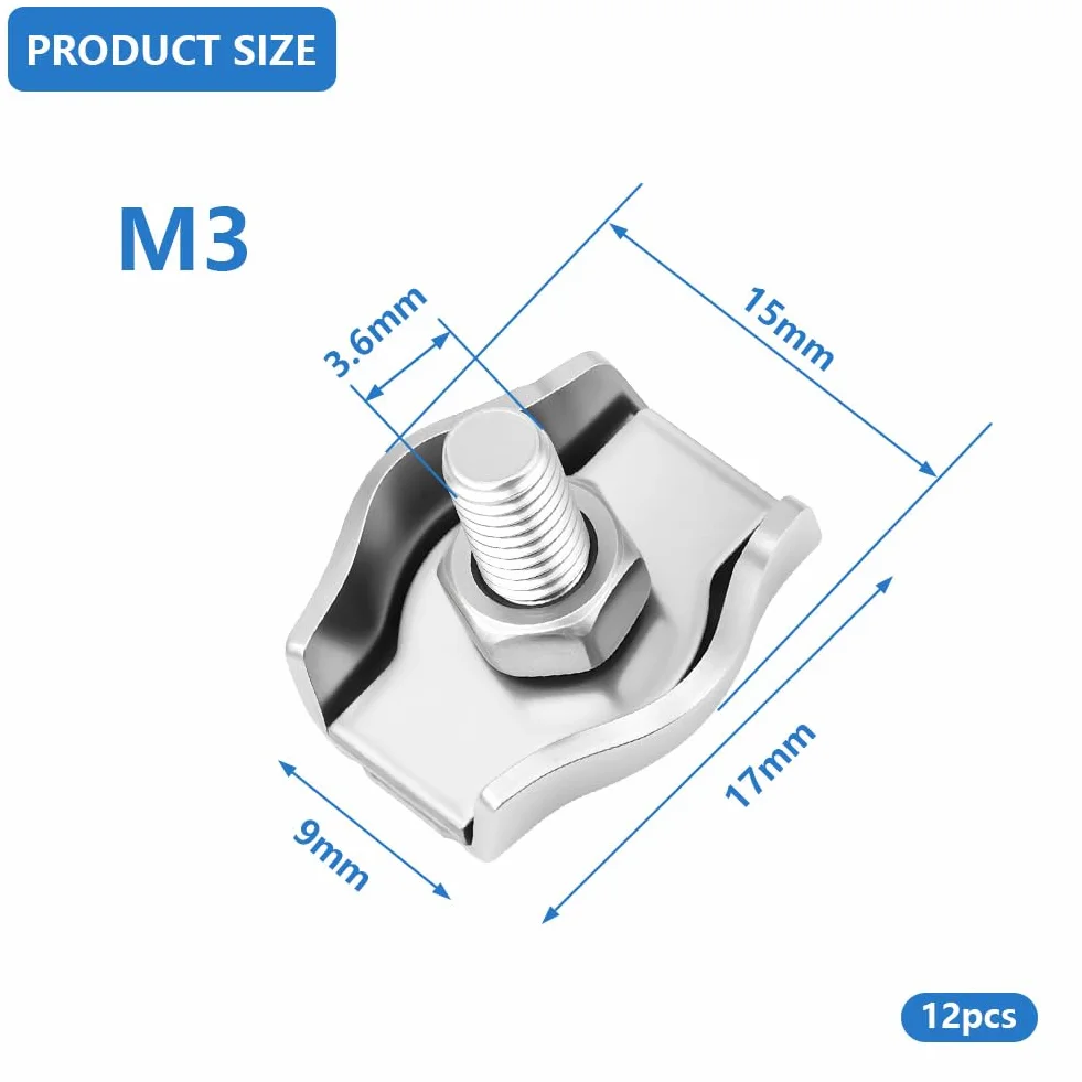 Flintronic M3 zacisk do liny stalowej 3 mm stal nierdzewna 12 sztuk