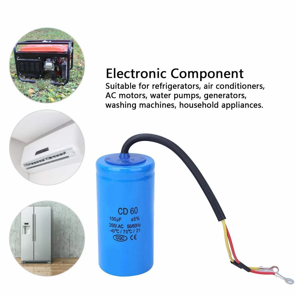 Kondensator silnika 250 V 100 uf elektroniczny element CD60 Przeciwwybuchowy kondensator do lodówek, klimatyzatorów i generatorów