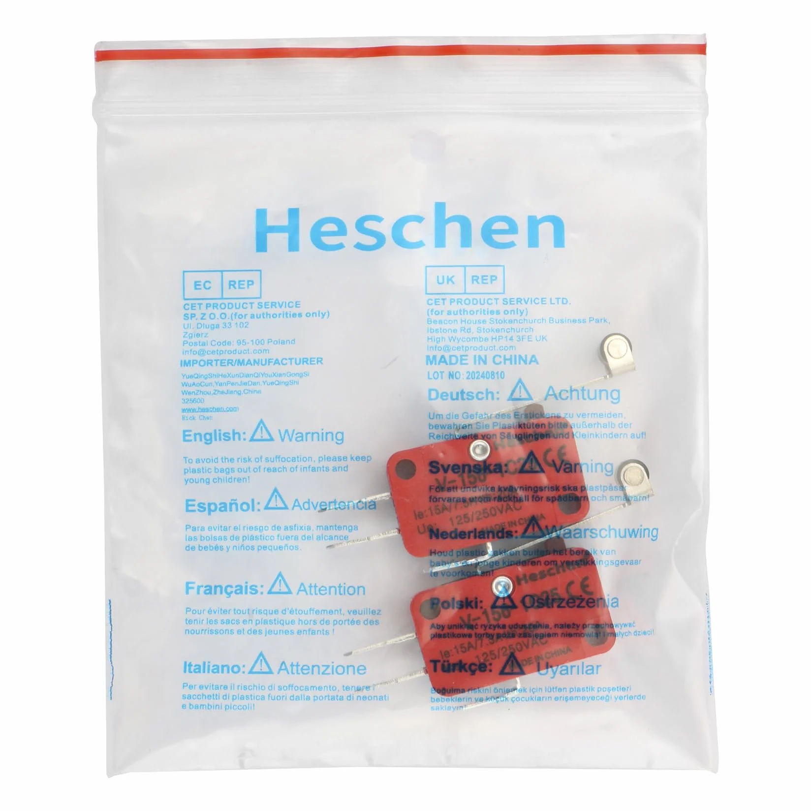 Heschen Mikroprzełącznik V-156-1C25 SPDT 20A 250VAC długa dźwignia rolkowa 2-pak