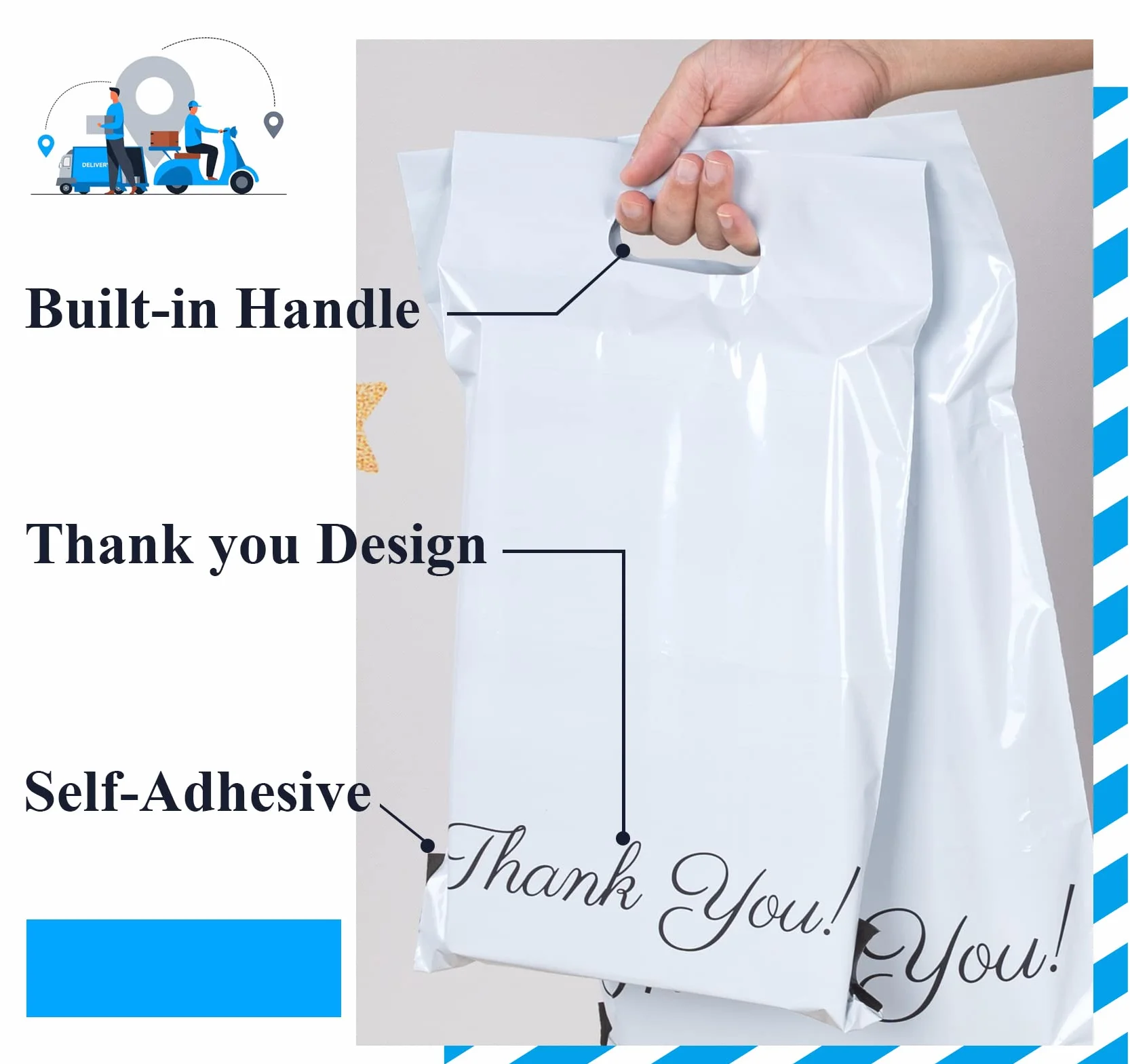 Plastikowe torebki wysyłkowe Thank You 60 sztuk 4 rozmiary C5 A4 B4 A3 samoprzylepne nieprzejrzyste 15x27 20x30