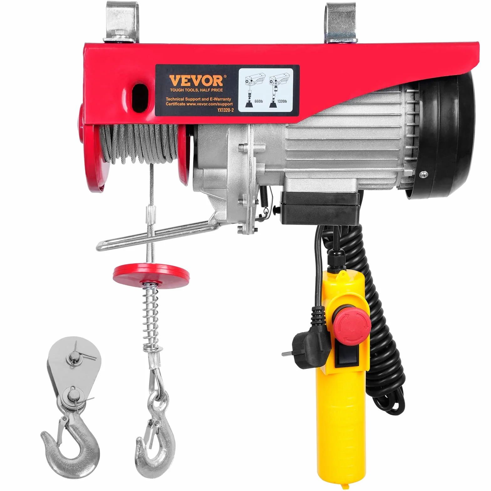 Vevor PAYX600-2 Elektryczna Wciągarka, Czerwony/Srebrny, 600kg