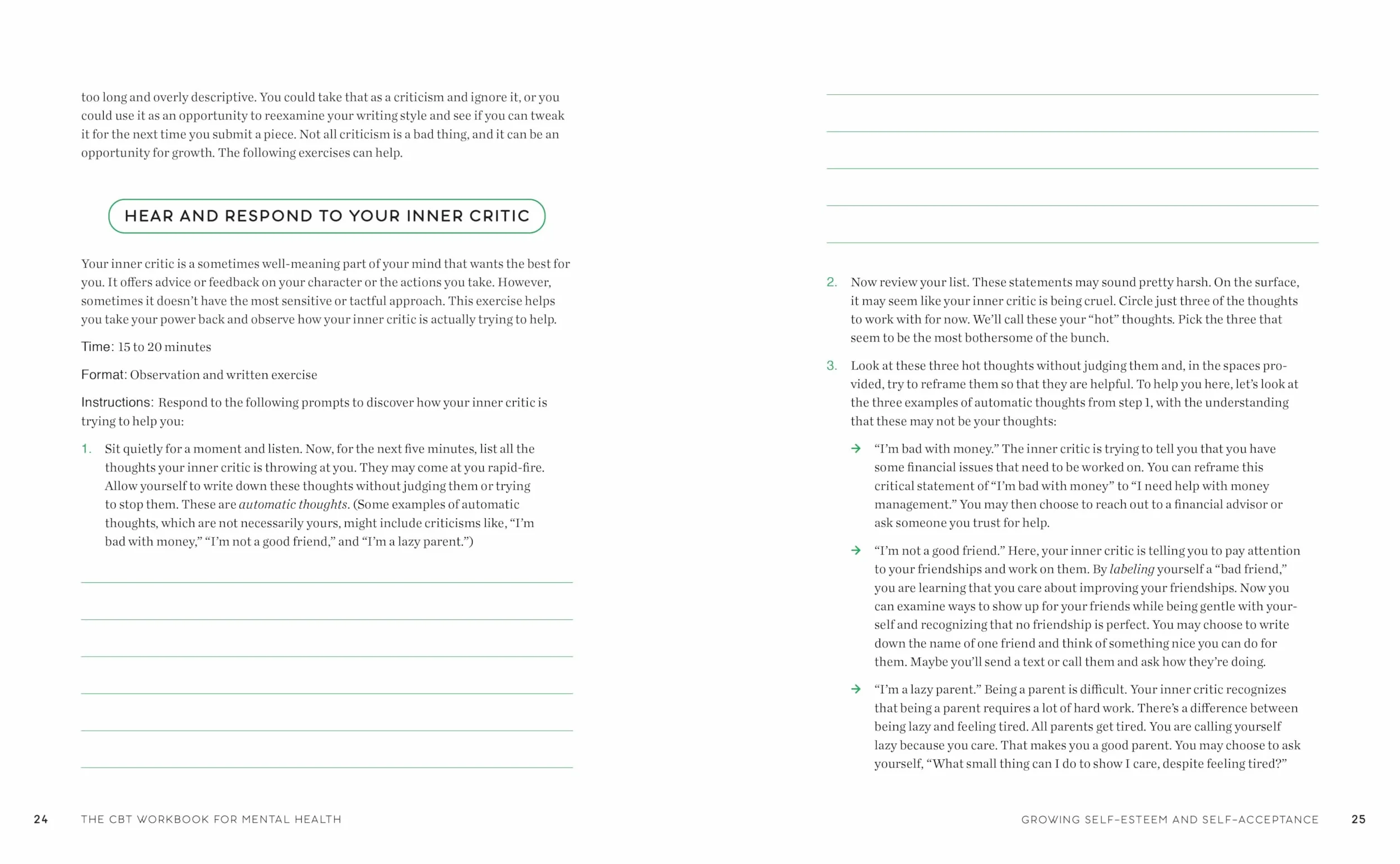 The CBT Workbook for Mental Health: Evidence-Based Exercises to Transform Negative Thoughts