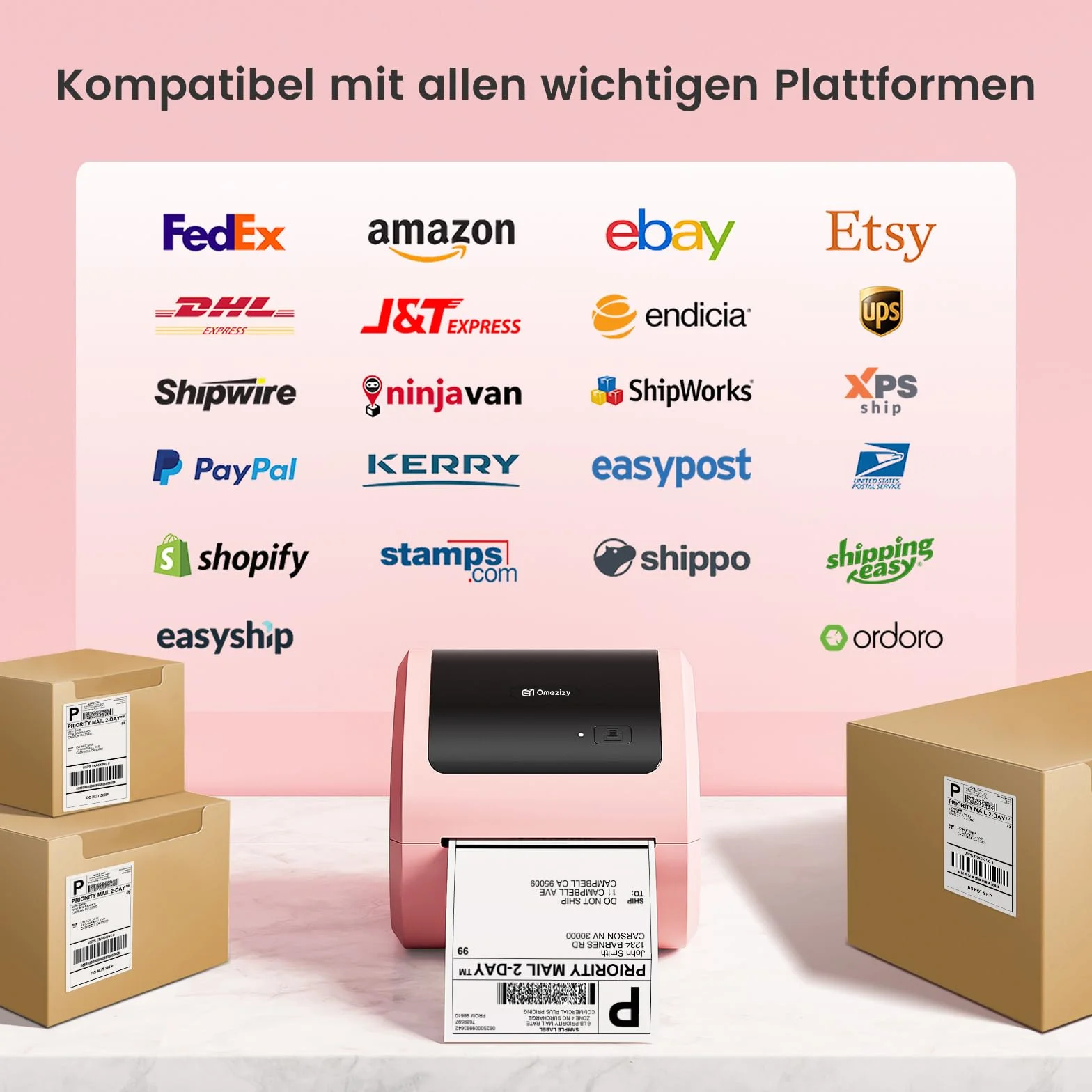 Bezprzewodowa drukarka etykiet termicznych Bluetooth 4 x 6 różowa dla małych firm