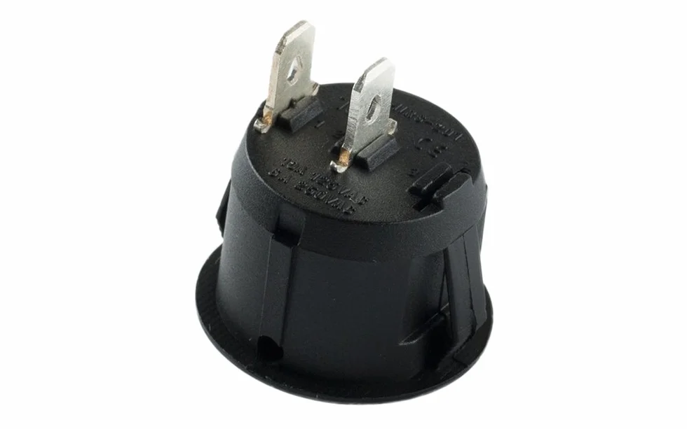 Przełącznik kołyskowy okrągły mały 2-biegunowy 250 V 6 A wł./wył. montaż zatrzaskowy wymiar montażowy Ø 20,2 mm SK-7219