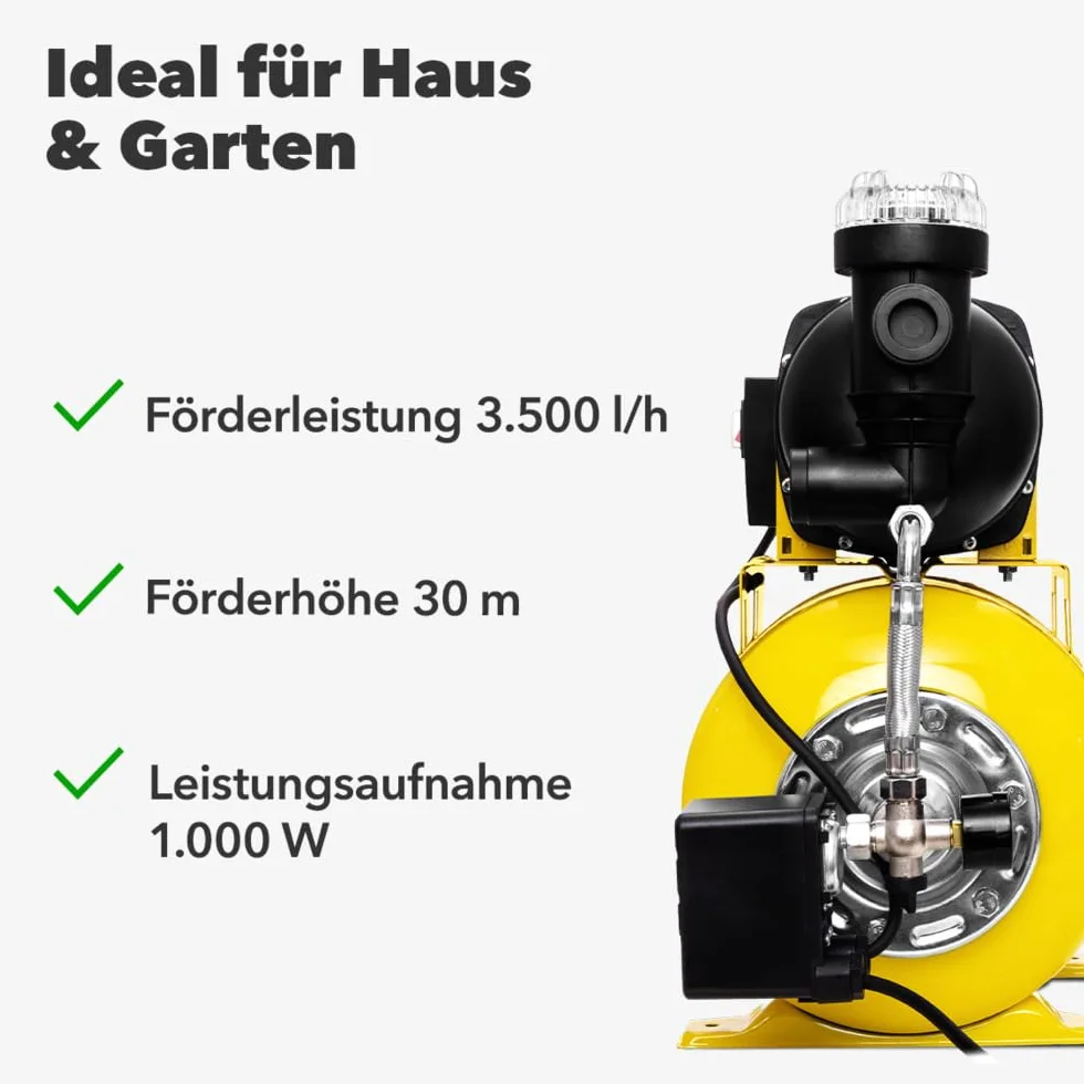 TROTEC TGP 1025 EF hydrofor domowy – pompa z filtrem wstępnym, moc 3500 l/h, 1000 W, wysokość tłoczenia 30 m – energooszczędna, Auto-Restart, Auto-Stop, do zaopatrzenia w wodę użytkową, nawadniania