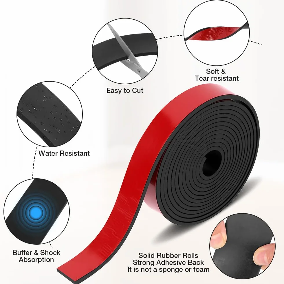 Elastyczny pasek gumowy Rolka gumowa 3 m× 20 mm × 2 mm, samoprzylepne żelazko gumowe, gumki neoprenowe, do uszczelnień DIY, ochrona wykładzin podłogowych, antywibracyjne, antypoślizgowe