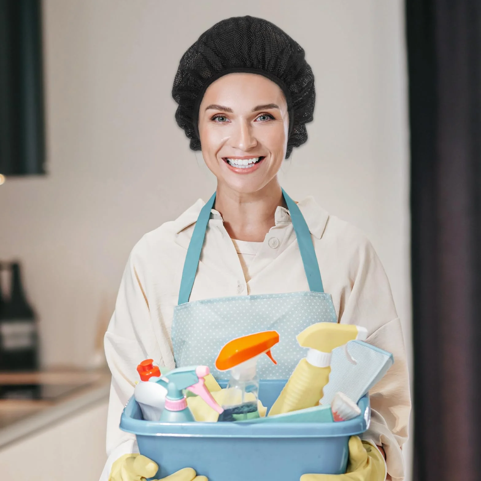 6 szt. unisex elastyczna czapka szefa kuchni, gotowanie, gastronomia, siatka do włosów, wielokrotnego użytku, nadająca się do prania, regulowana czapka z siatki, czarna, Czarny, Rozmiar