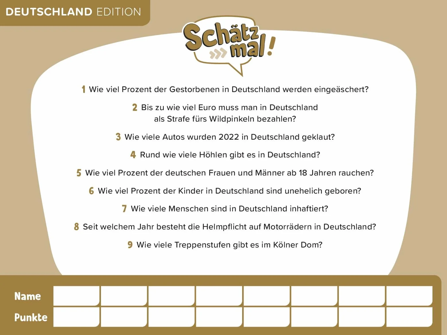 Schätz mal! Deutschland Edition: Quiz ab 10 Jahre, 2-8 Spieler, Spiele-Block
