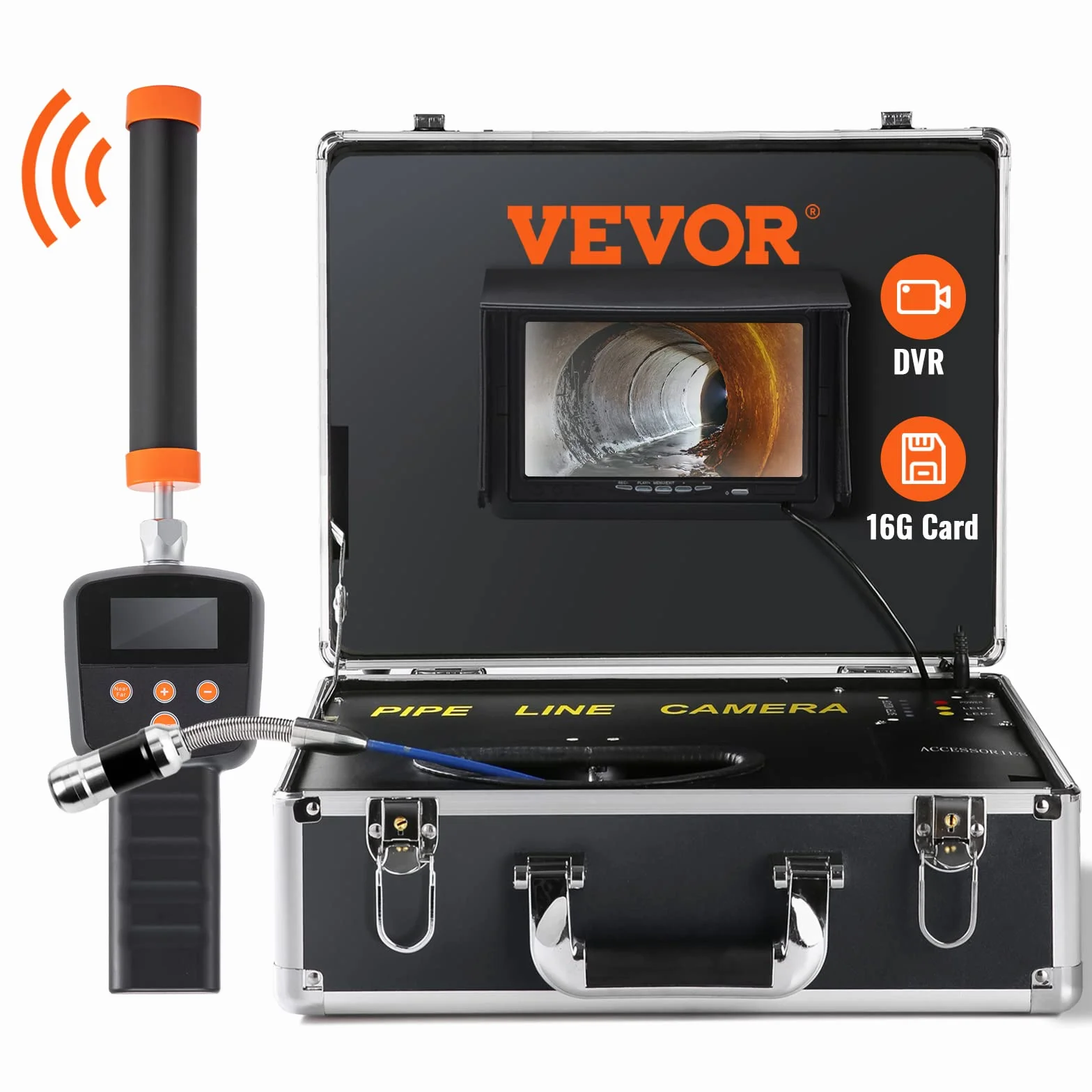 VEVOR Kamera inspekcyjna 512 Hz endoskop drenażowy 30 m ekran 7" DVR IP68 16 GB
