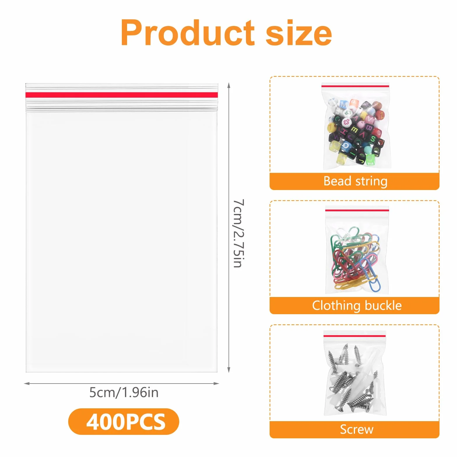 400 torebek strunowych, małe torebki plastikowe z zamknięciem, 5 x 7 cm wielokrotnego zamykania, plastikowe torebki na zamek błyskawiczny, przezroczyste małe torebki zamykane
