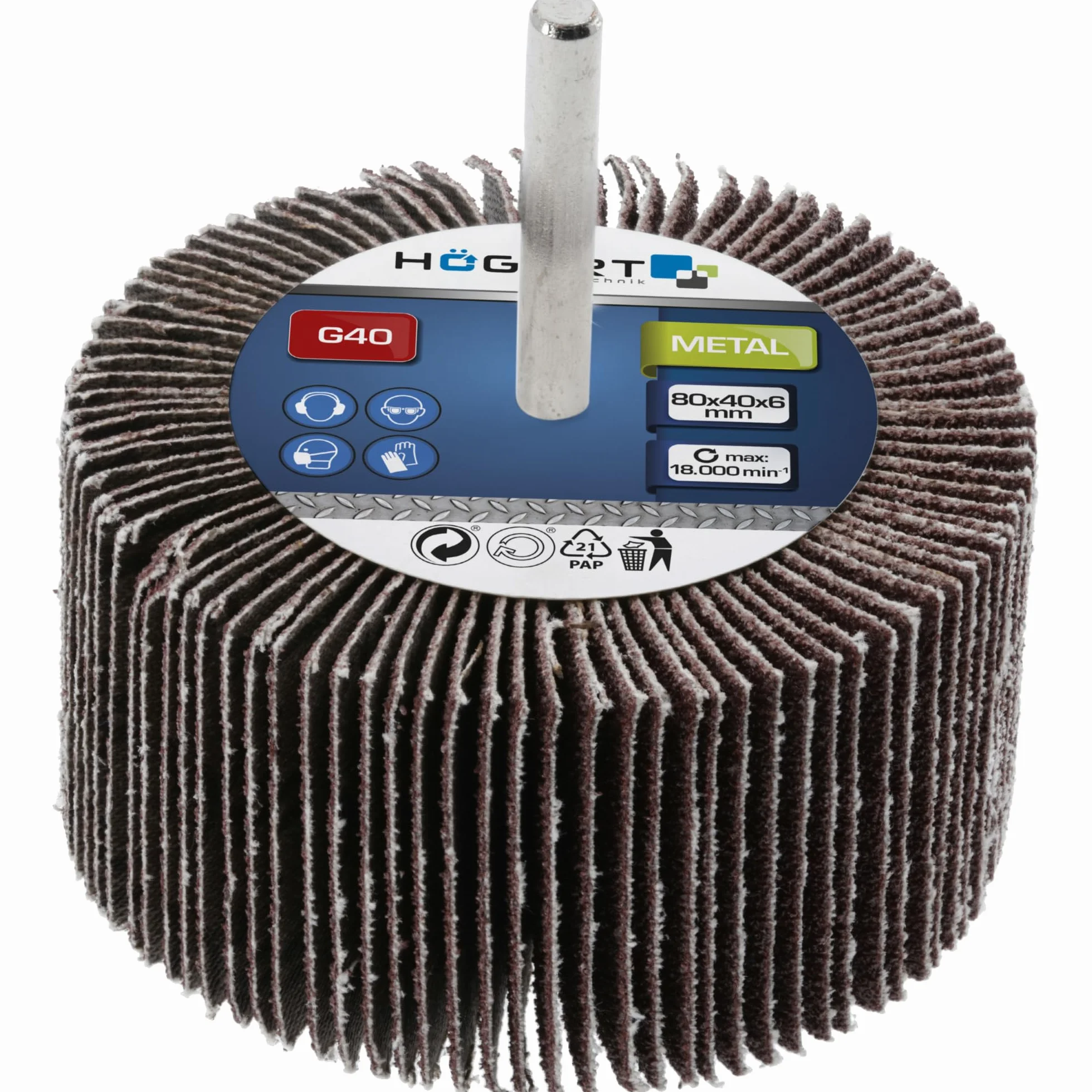 HÖGERT TECHNIK Mop szlifierski z trzpieniem 80 x 40 x 6 mm G150, Flap Wheel do metalu