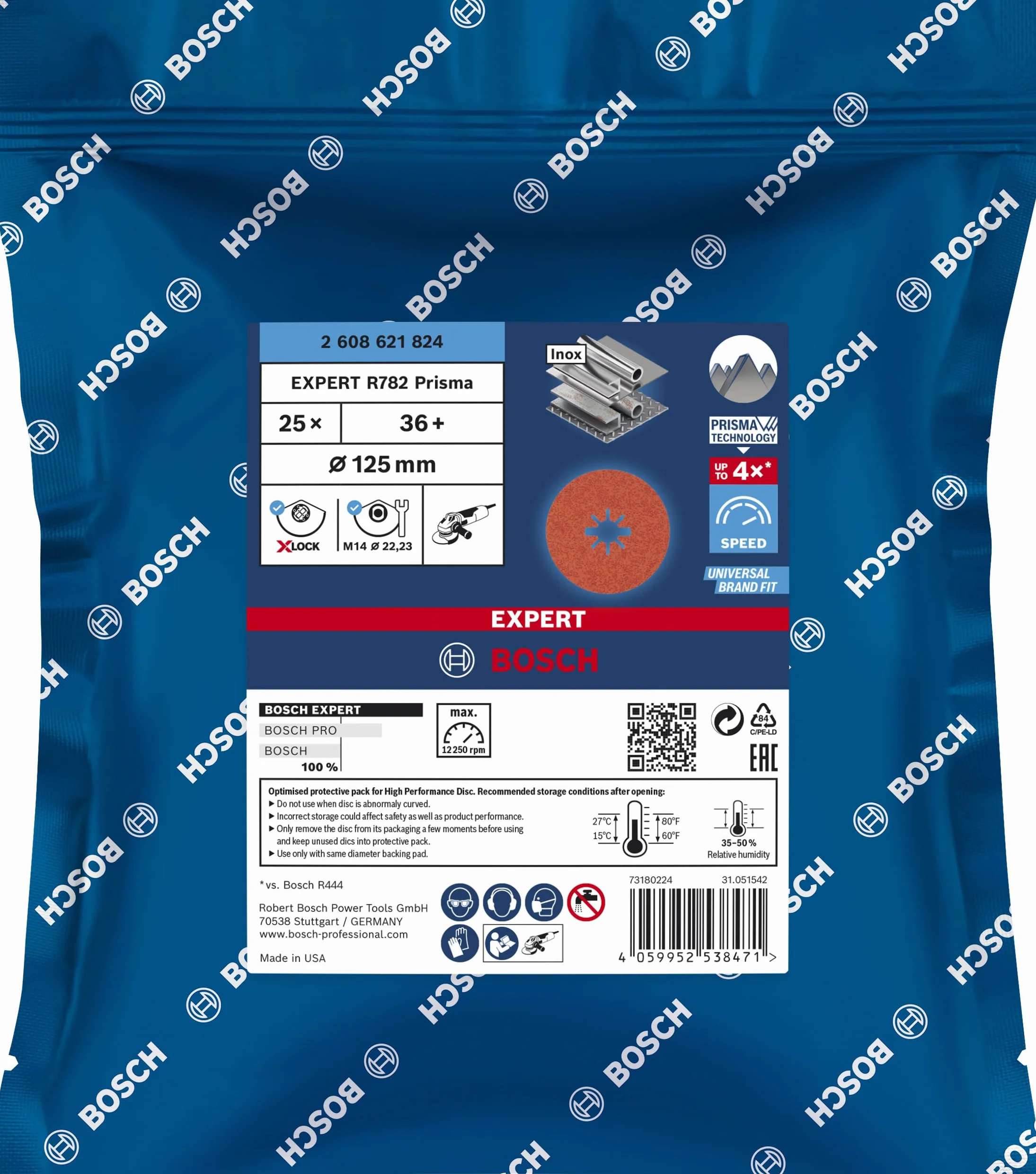 Bosch Expert R782 Prisma Ceramic X-LOCK Tarcze fibrowe 125mm Ziarnistość 36 do stali nierdzewnej