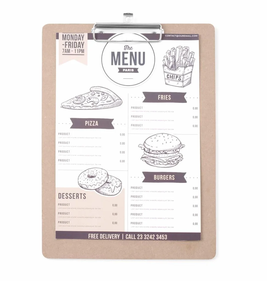 HENDI Podkładka z klipsem, z metalowym klipsem, otwór do zawieszania, do menu lub karty dnia, clipboard, podkładki do pisania, 240x330mm, MDF