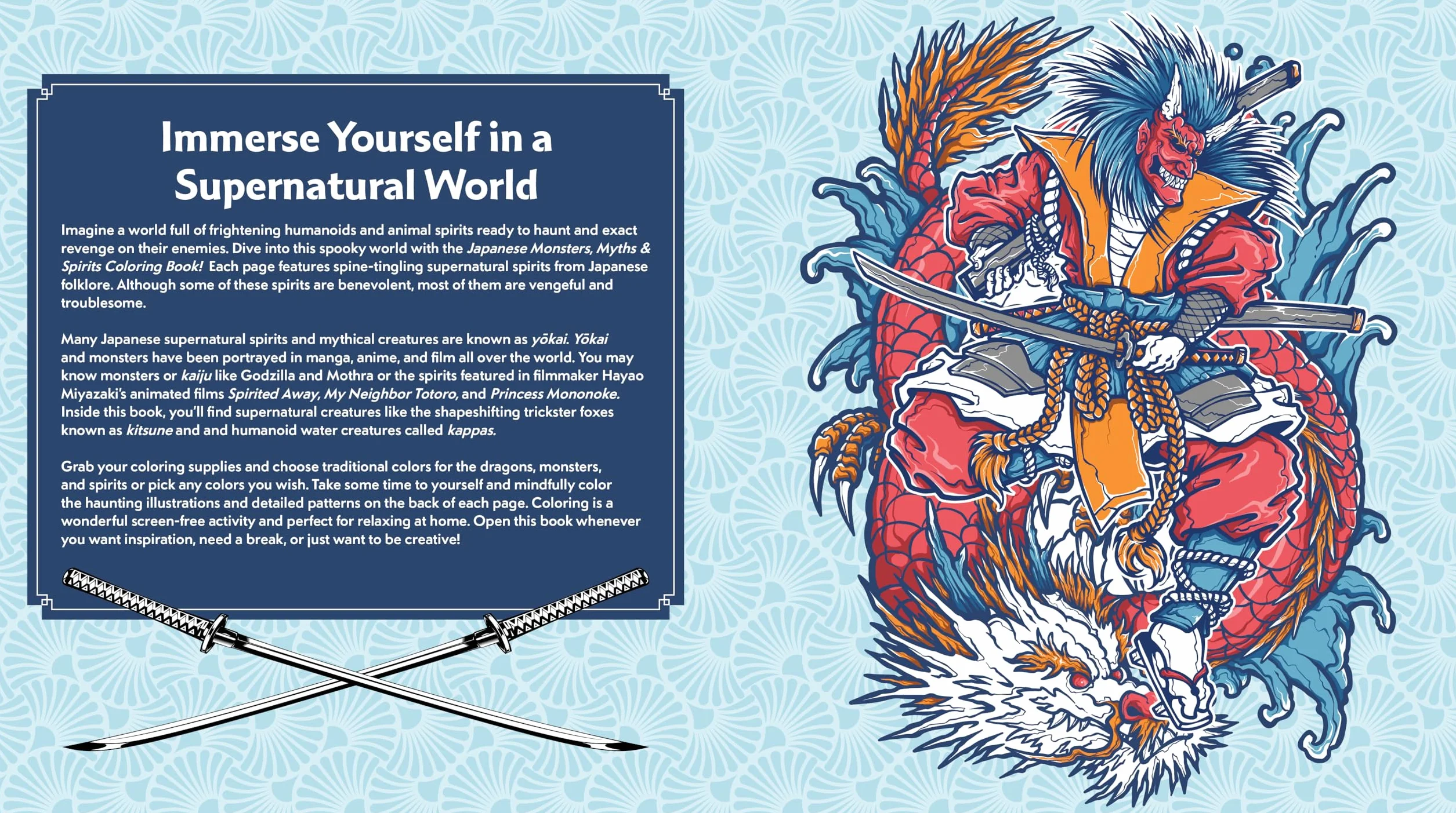 Japanese Monsters, Myths & Spirits Coloring Book: Mythical Creatures of Japan - 100+ Pages
