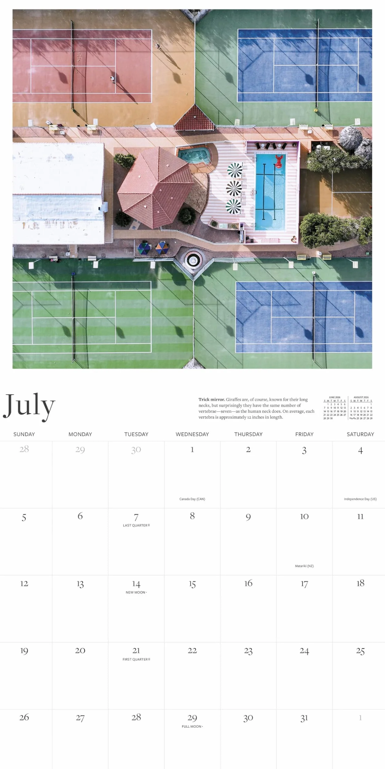 Tennis Court Wall Calendar 2026: Greatest Tennis Courts