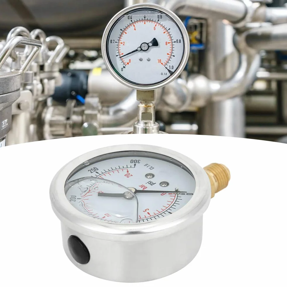Oumefar TS-PGG604-20bar manometr wypełniony olejem mosiądz 1 / 4BSP Y60 Anti-Aging wysoka precyzja dla górnictwa o zakresie 0-20 bar, 0-300 psi dla przemysłu