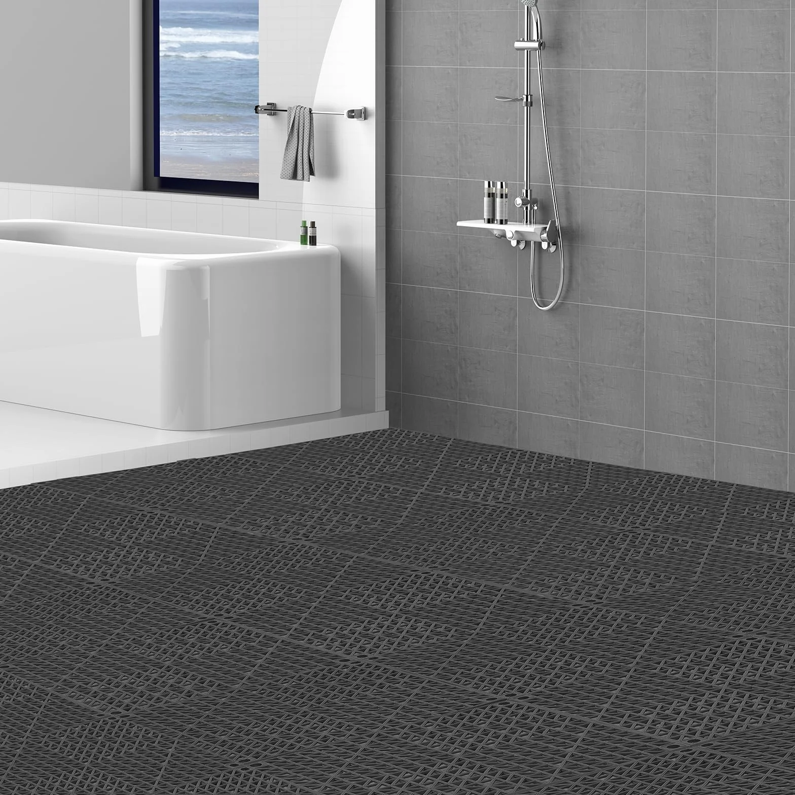 VEVOR Płytki nachodzące na siebie 12 szt. 30 x 30 cm drenażowe PCW czarne