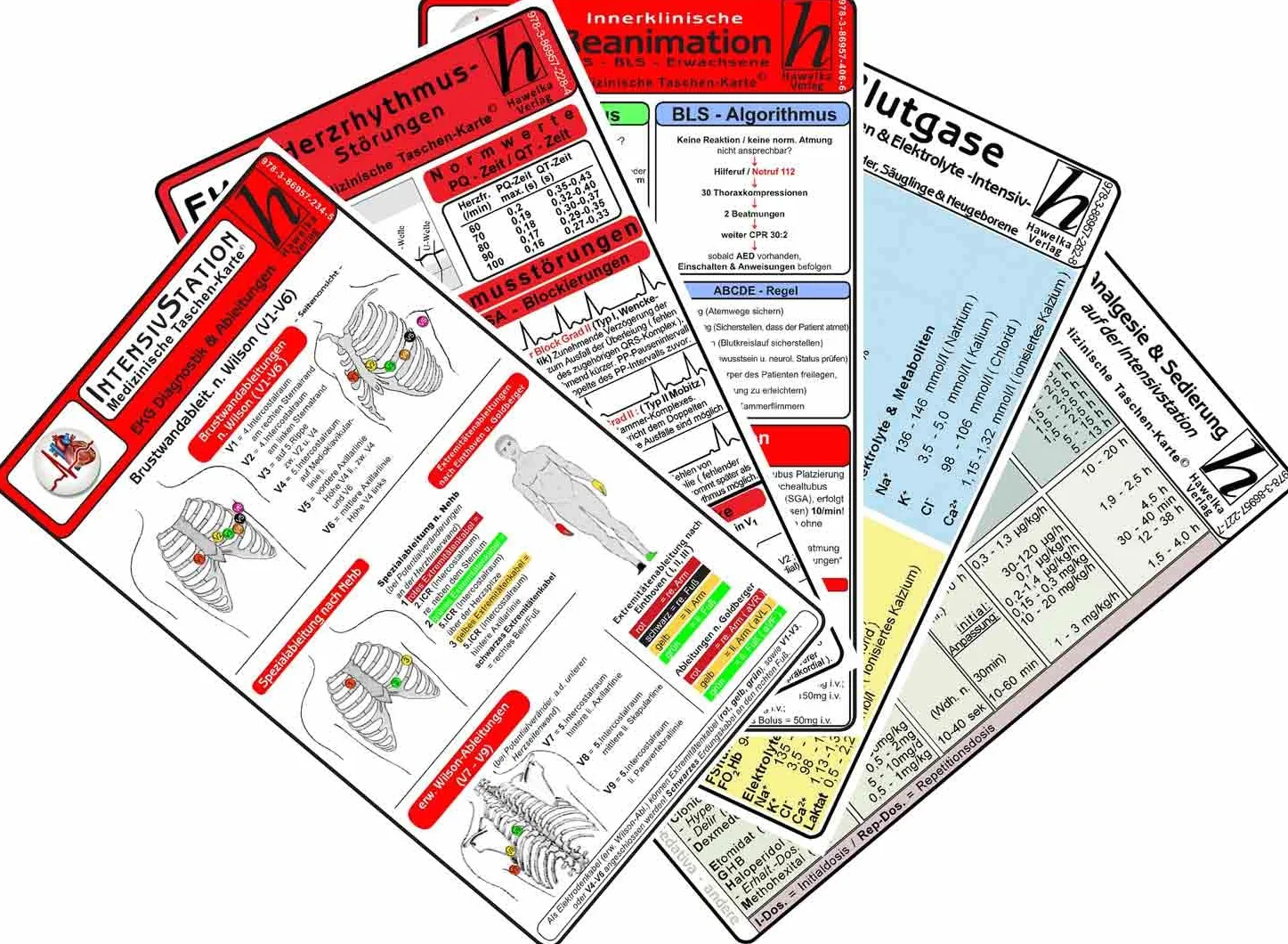 Intensiv-Station Karten-Set Analgesie Sedierung Blutgase Differentialdiagnose Herzrhythmusstörungen Inkompatibilitäten intravenöser Medikamente Reanimation