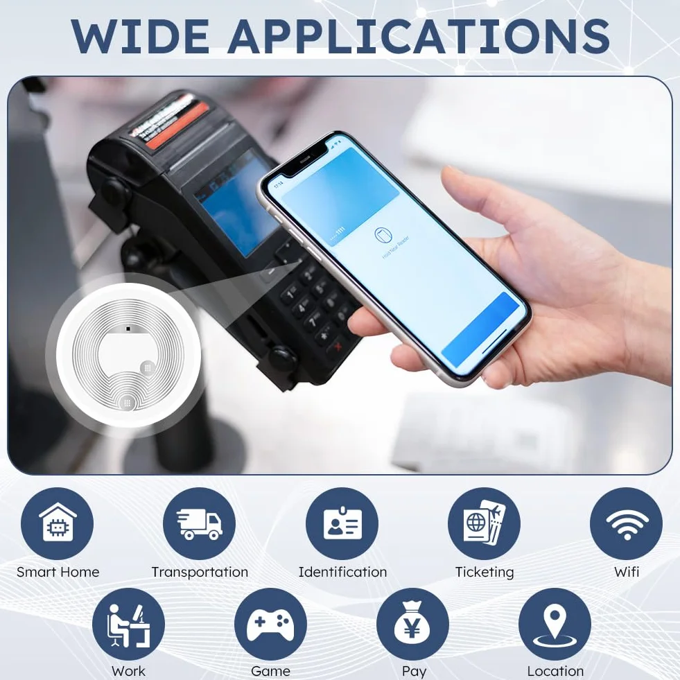 AXFEE 10 szt. znaczników NFC NTAG216, białe okrągłe naklejki NFC, średnica 25 mm, programowalne znaczniki NFC, pamięć RFID 888 bajtów, kompatybilna ze wszystkimi telefonami i urządzeniami