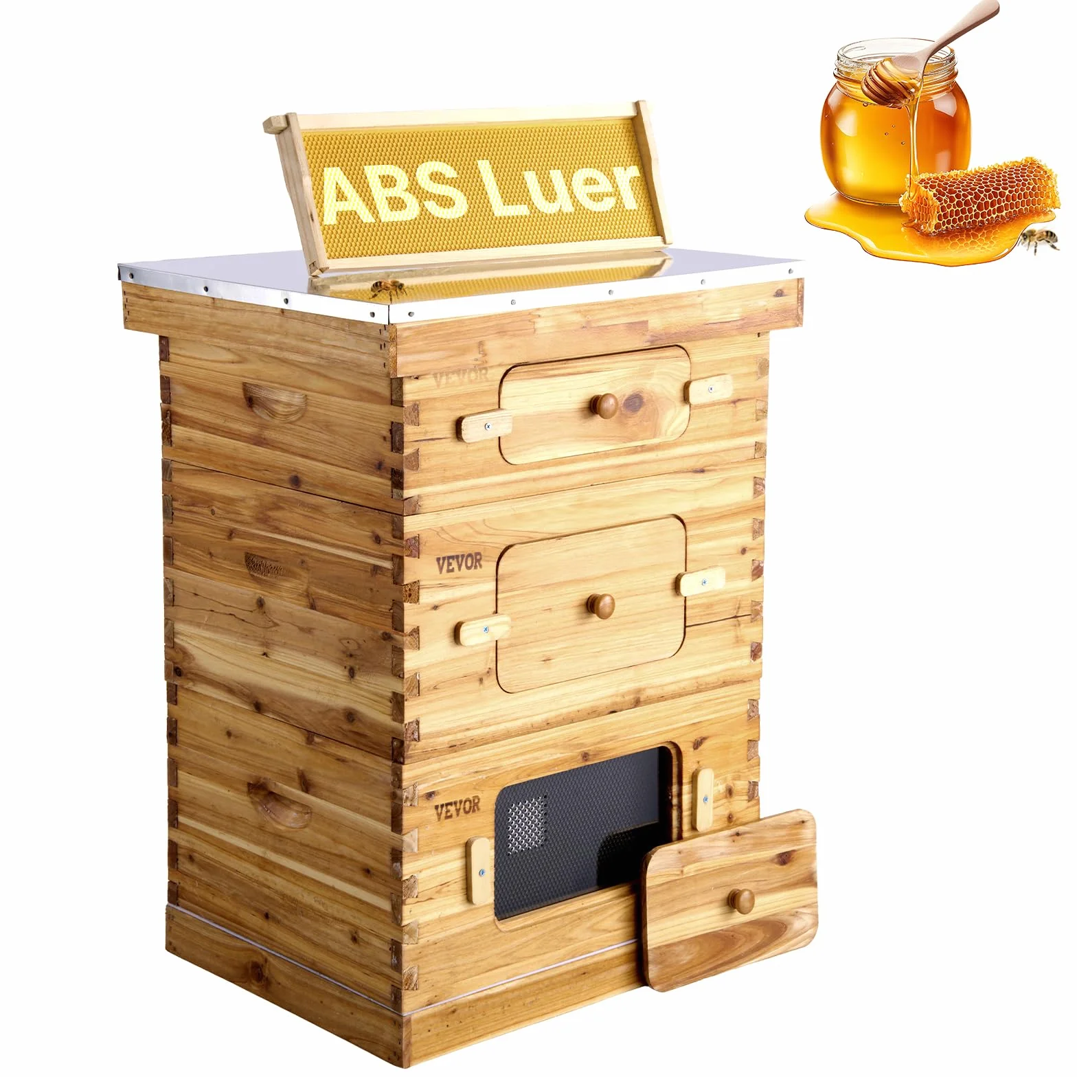 VEVOR Bee Hive 30 ramek, ule, zestaw startowy, drewno cedrowe powlekane woskiem pszczelim, 2 głębokie + 1 średnie pudełka na pszczoły, zestaw do ula Langstroth, przezroczyste okna akrylowe z