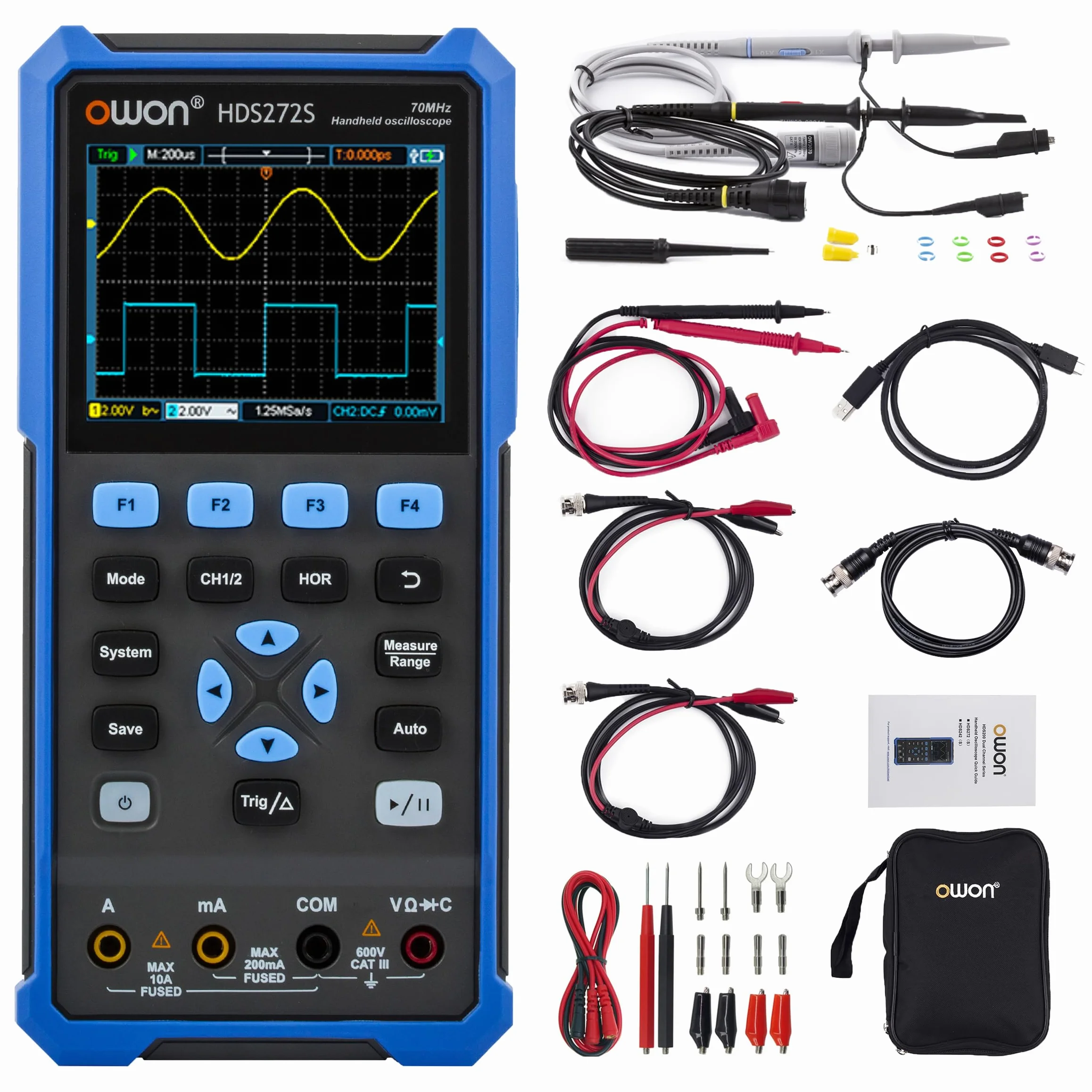 HDS272S 3 w 1 OWON oscyloskop 70 MHz z 2+1 CH z wyświetlaczem LCD 3,5 cala z regulacją jasności (oscyloskop + multimetr + generator)
