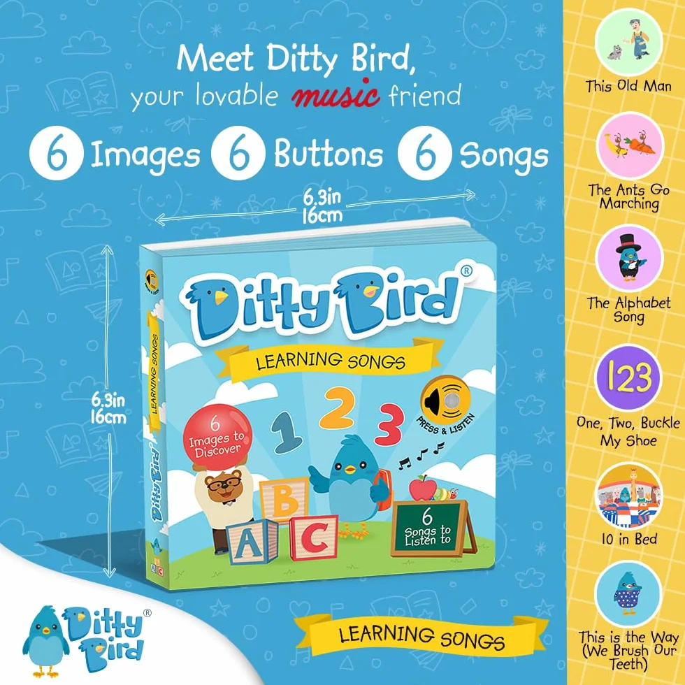 Ditty Bird | Learning Songs | Interactive Musical Book for toddlers 1- 3 | Sing-Along boardbook for baby