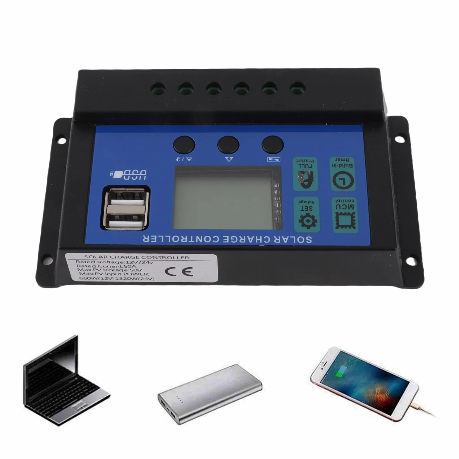 Regulator ładowania słonecznego 60A 50A 40A 30A 20A 10A 12V 24V Automatyczny inteligentny