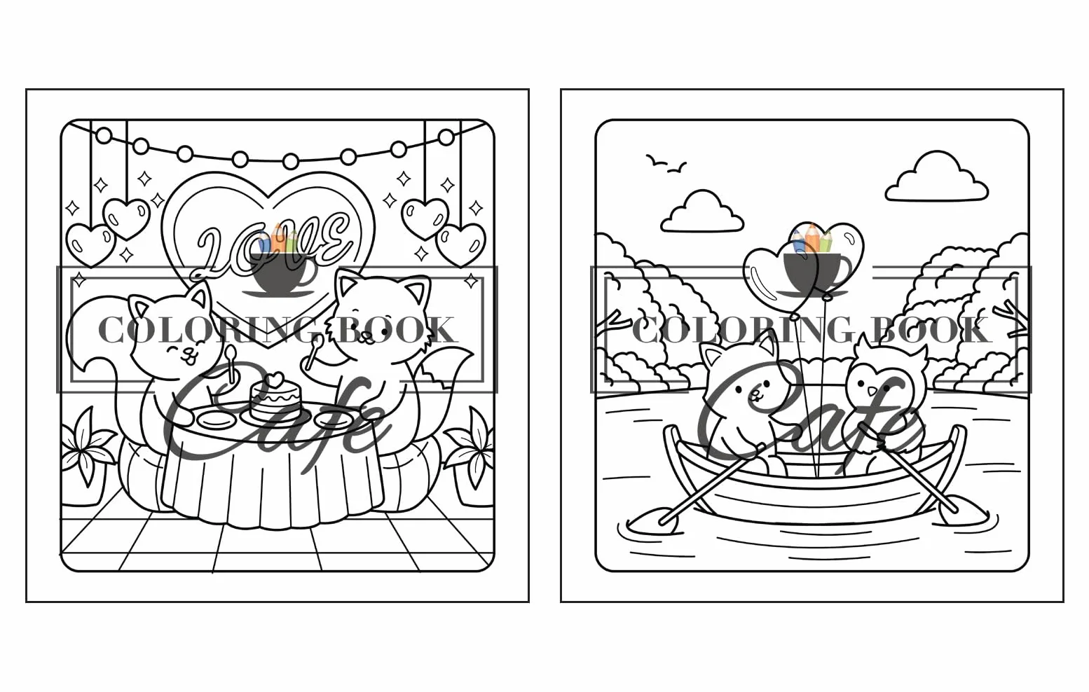 Paws & Hearts Coloring Book for Adults Teens Cozy Love Scenes Adorable Animals