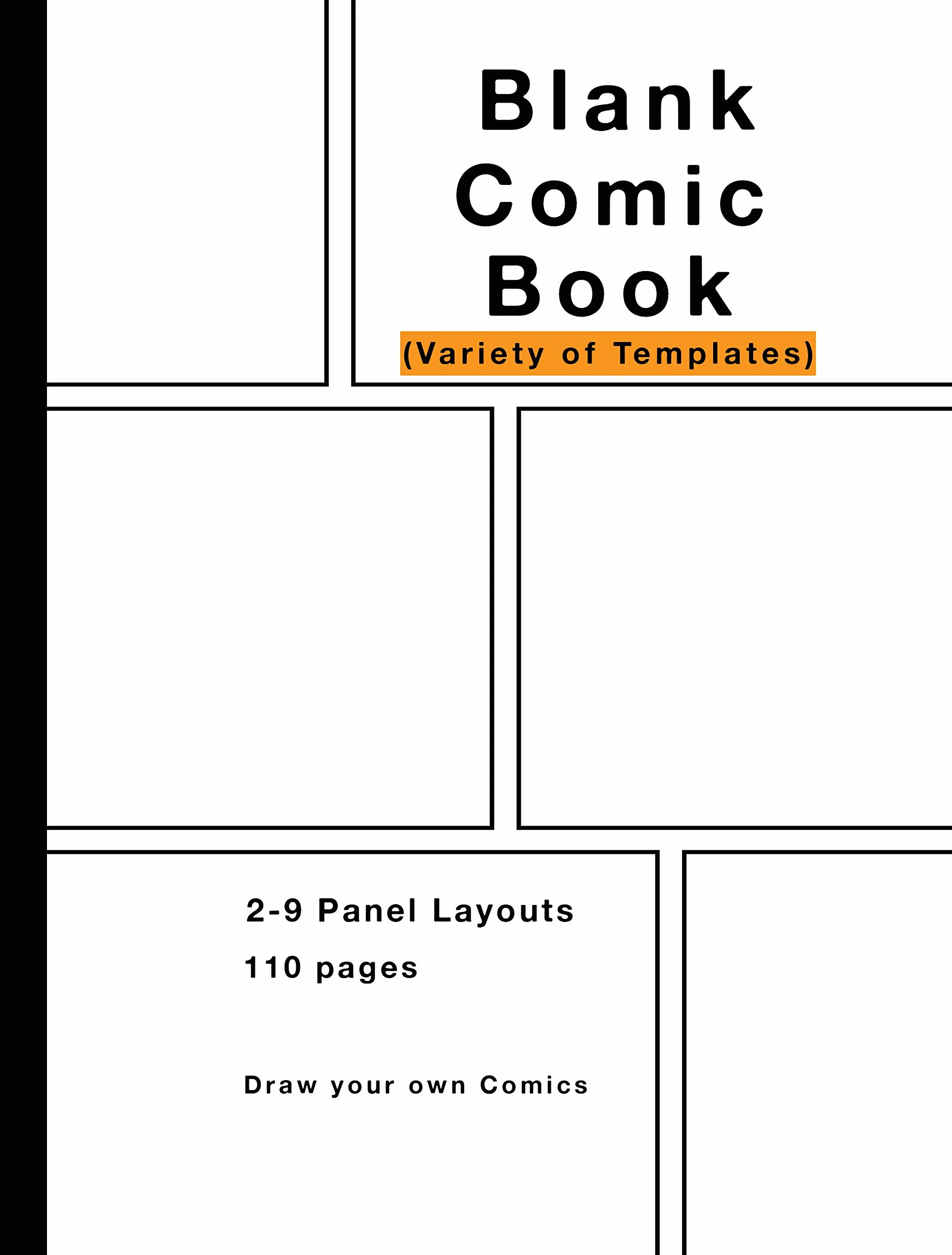 Blank Comic Book Variety of Templates 2-9 Panel Layouts