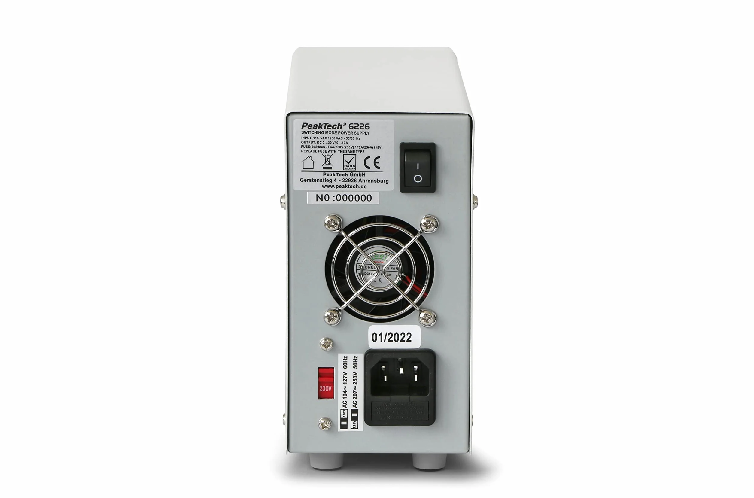 PeakTech 6226 - Laboratory Switching Mode Power Supply, DC 0-30 V/ 0-10 A, Adjustable 4 Digits Blue LED Display, Stabilized Switching Power Supply, Overload Protection and Short Circuit