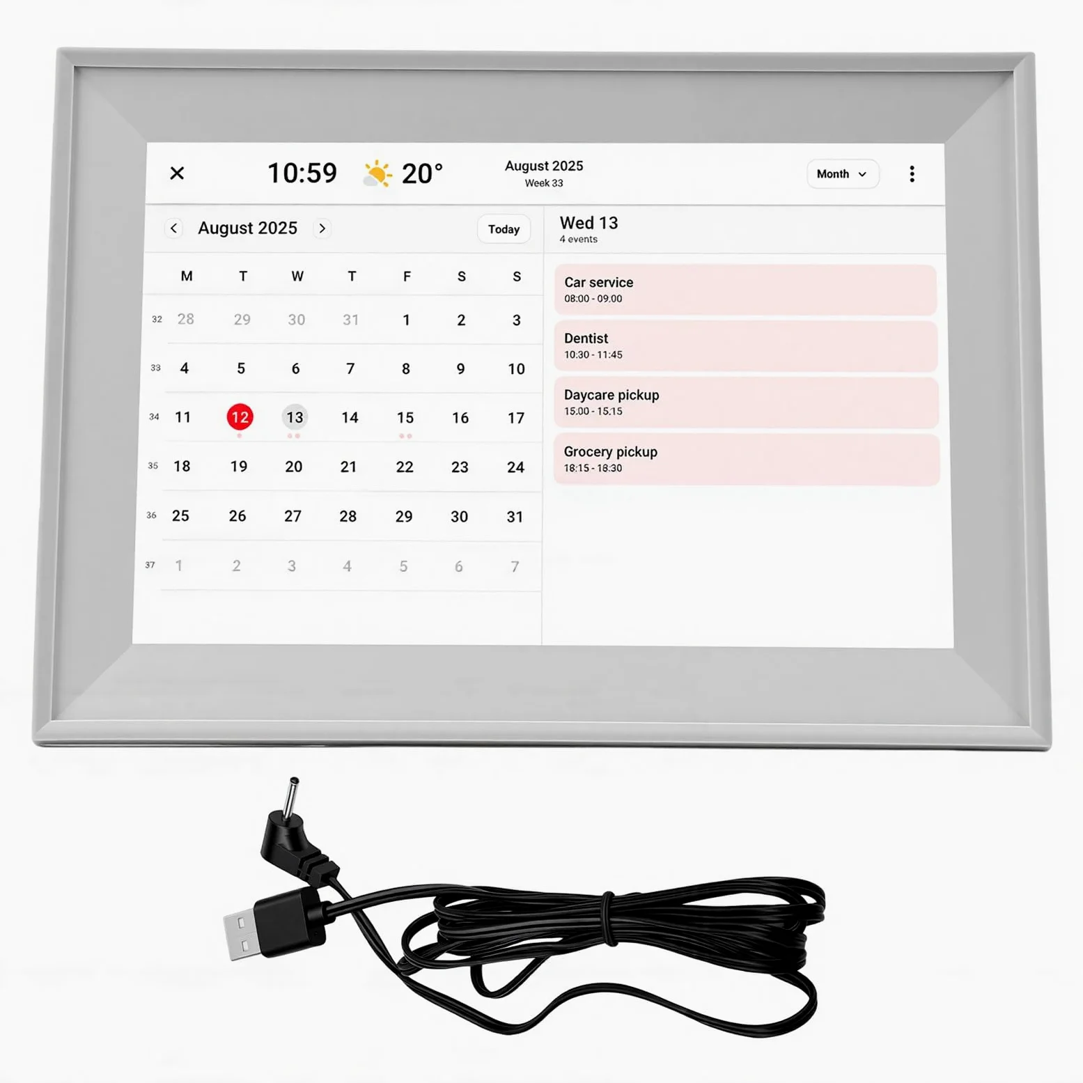 ViaGasaFamido Cyfrowy Kalendarz z Ekranem Dotykowym 10,1 Cala | Inteligentny Cyfrowy Planer, Rama ABS, Wyświetlacz IPS 1280x800, Synchronizacja WiFi, Współdzielenie zdjęć w Chmurze, do