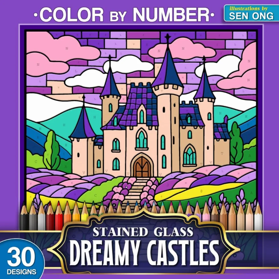 Stained Glass Color by Number: 30 Enchanting Castle Scenes for Relaxation