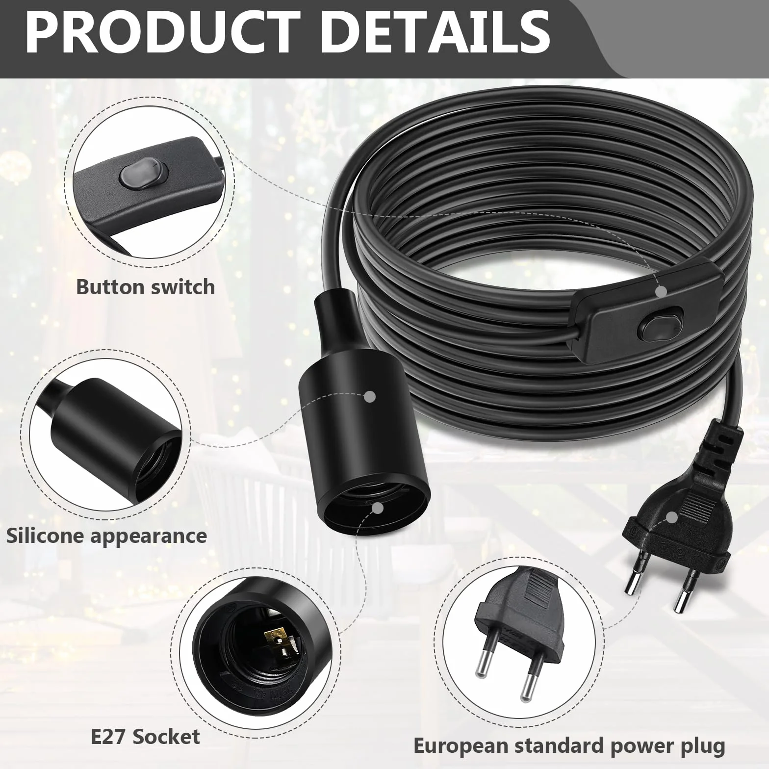 Lampa wisząca E27 6m z przełącznikiem 2 sztuki