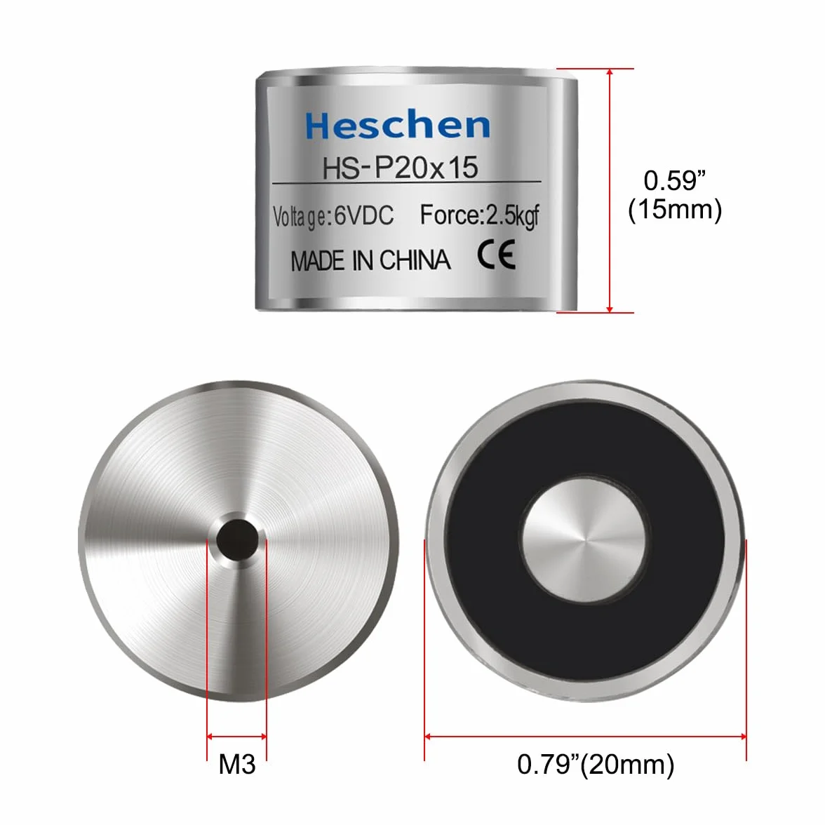 Heschen Elektromagnes P20-15 DC 6 V 20 mm 2,5 kg
