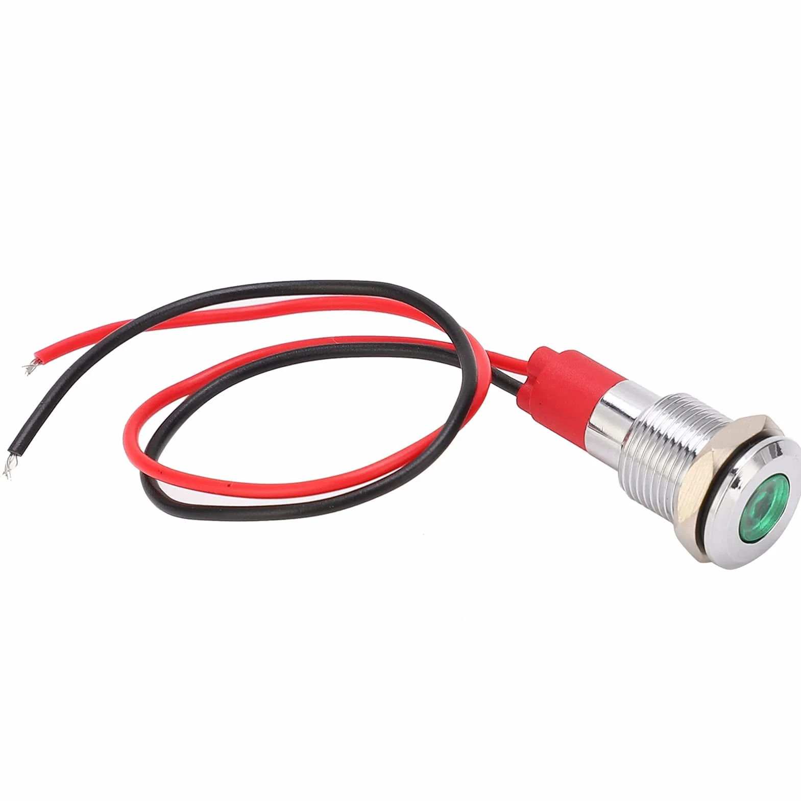 Metalowa lampka kontrolna LED 10 mm Zielona 140 mm 220 V Wodoodporna Pyłoszczelna Mosiądz niklowany