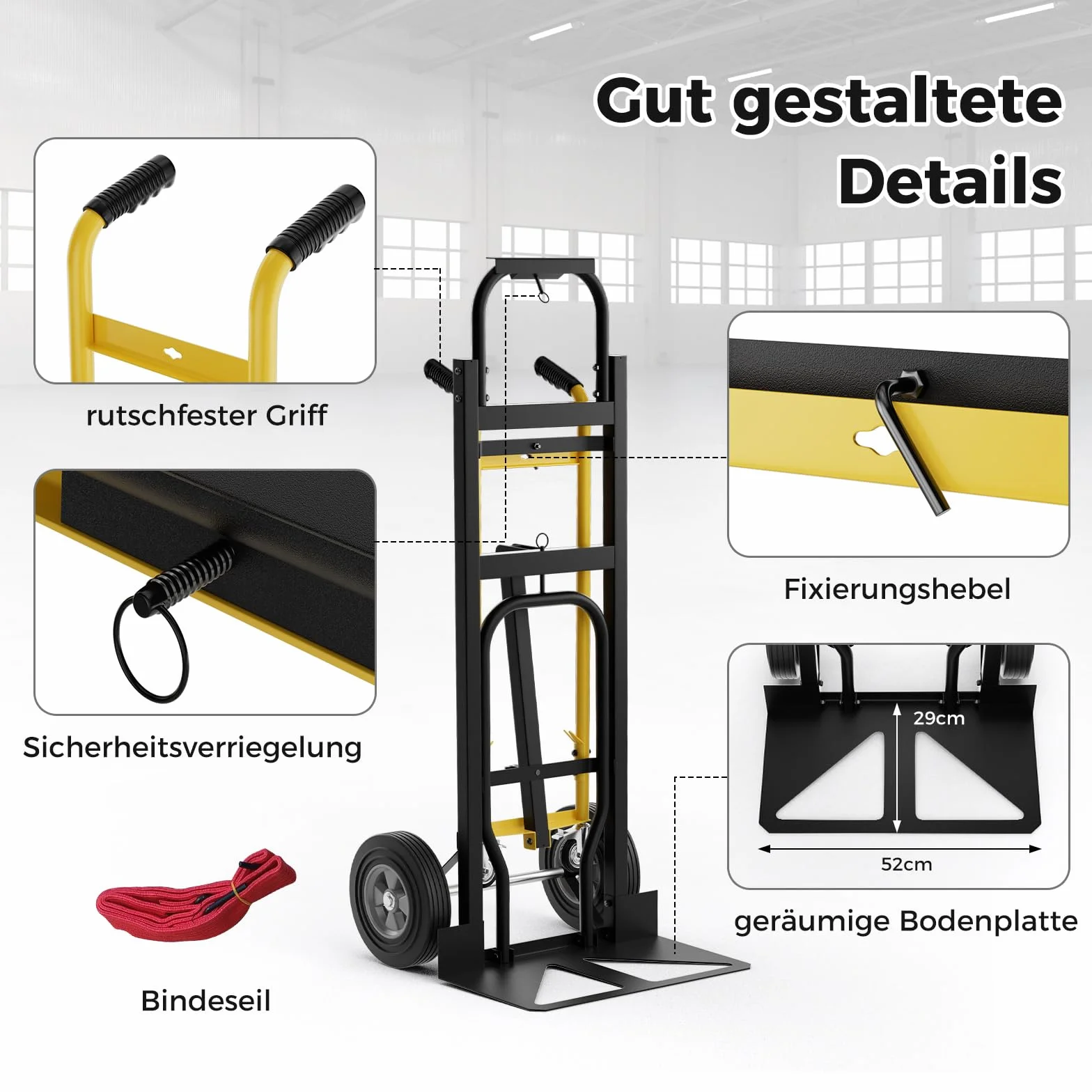 COSTWAY Wózek ręczny 3 w 1 składany wózek transportowy może udźwignąć do 360 kg/450 kg, wózek ręczny z 4 gumowymi oponami wraz z liną łączącą powierzchnia ładunkowa 25 x 29 cm / 130 x 38 cm, czarny