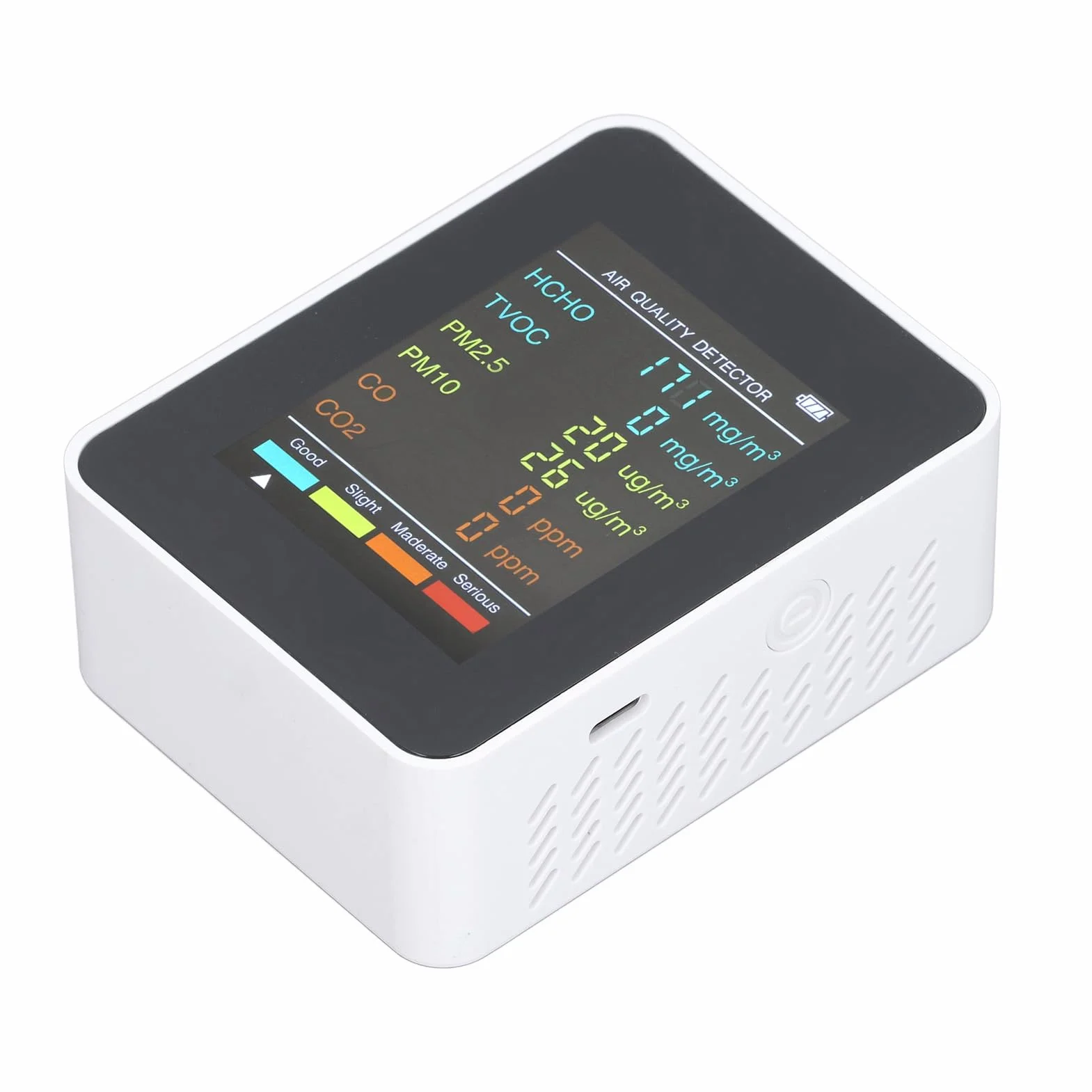 Inteligentny Monitor Jakości Powietrza 5 w 1 CO₂ TVOC HCHO PM2.5 PM10 USB LCD Tester Biały