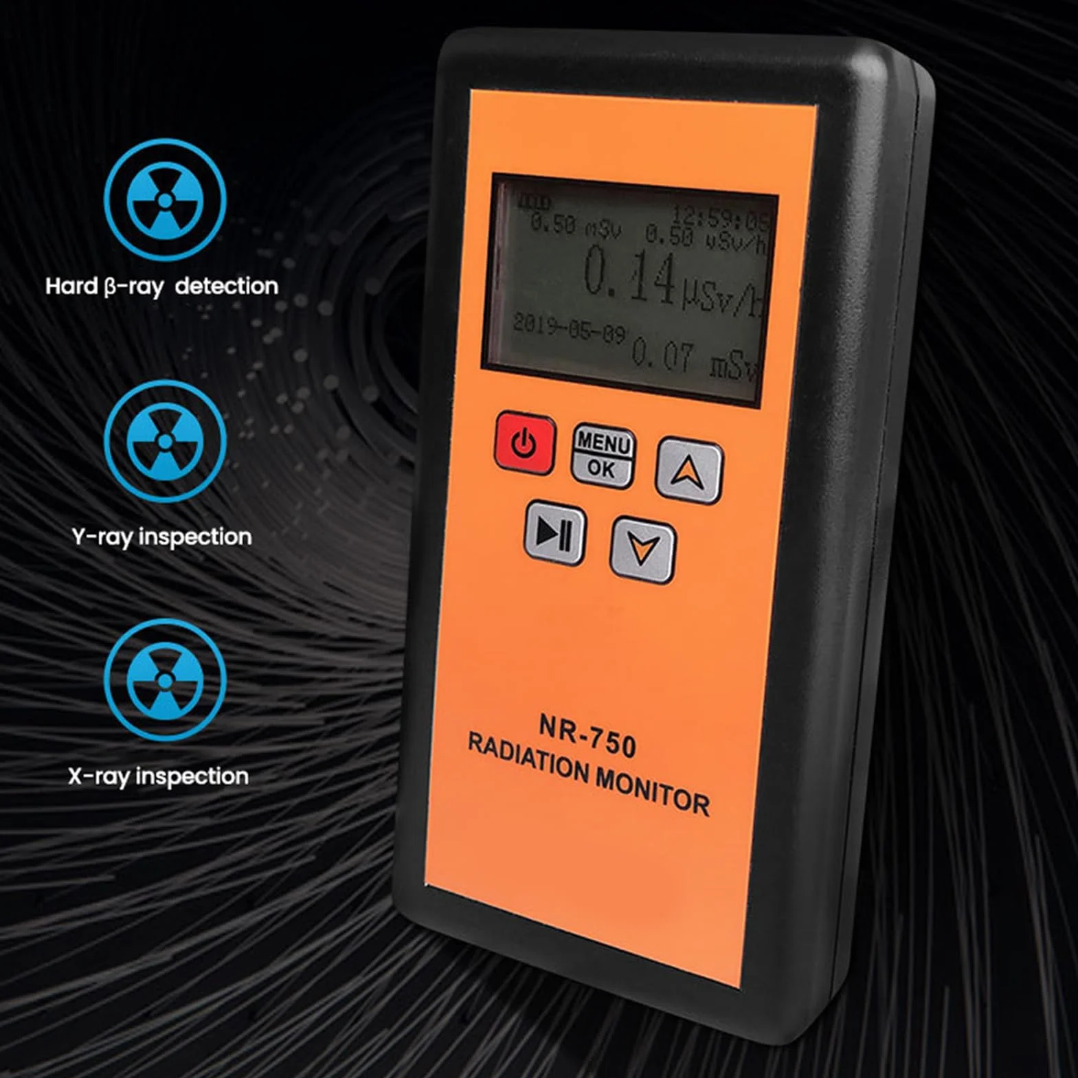 Geiger NR-750 przenośny detektor promieniowania jądrowego, wyświetlacz LCD, detektor promieniowania jądrowego, radioaktywny tester domowy β Y, rozpoznawanie wibracji dźwiękowych, potrójny