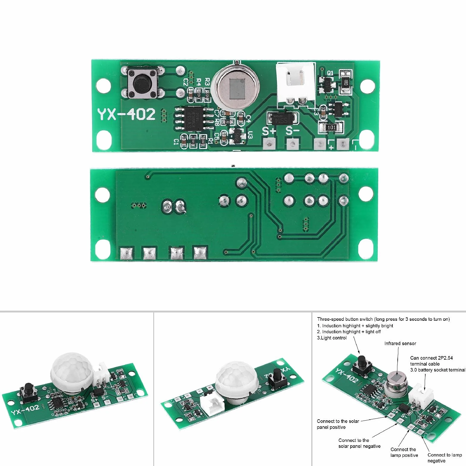 Płytka Obwodu Lampy Słonecznej z Czujnikiem PIR 3.7V/3.2V Zasięg Wykrywania 2-5m Automatyczne Włączanie