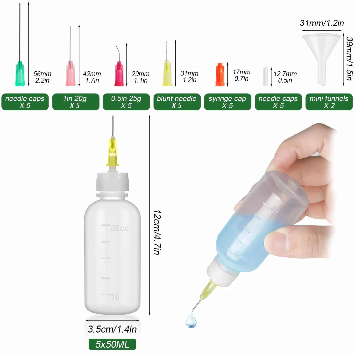 Rybtd 5 szt. aplikatora do butelki igłowej, 50 ml, precyzyjna z klejem z końcówką igłową, aplikatory do płynu, oleju, farby