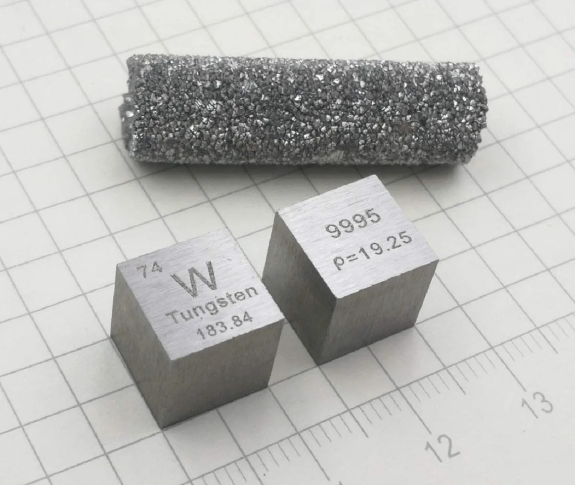 Wolfram metalowa kostka 99,95% grawerowany układ okresowy W próbka