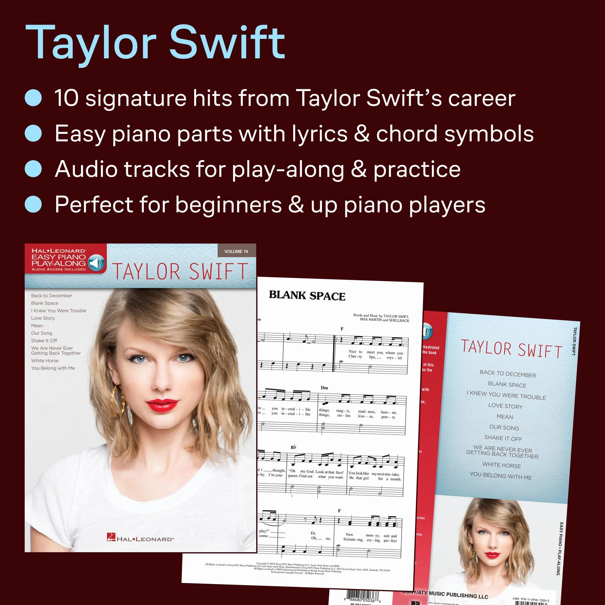 Taylor Swift Easy Piano Play-Along Volume 19: Recueil + Enregistrements en Ligne