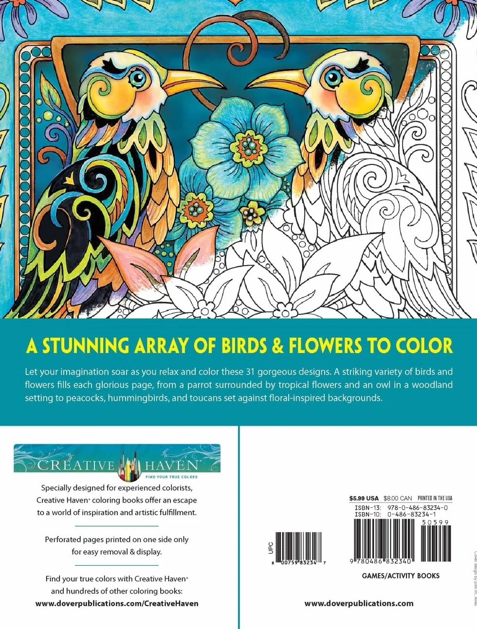 Creative Haven Birds and Blossoms Coloring Book