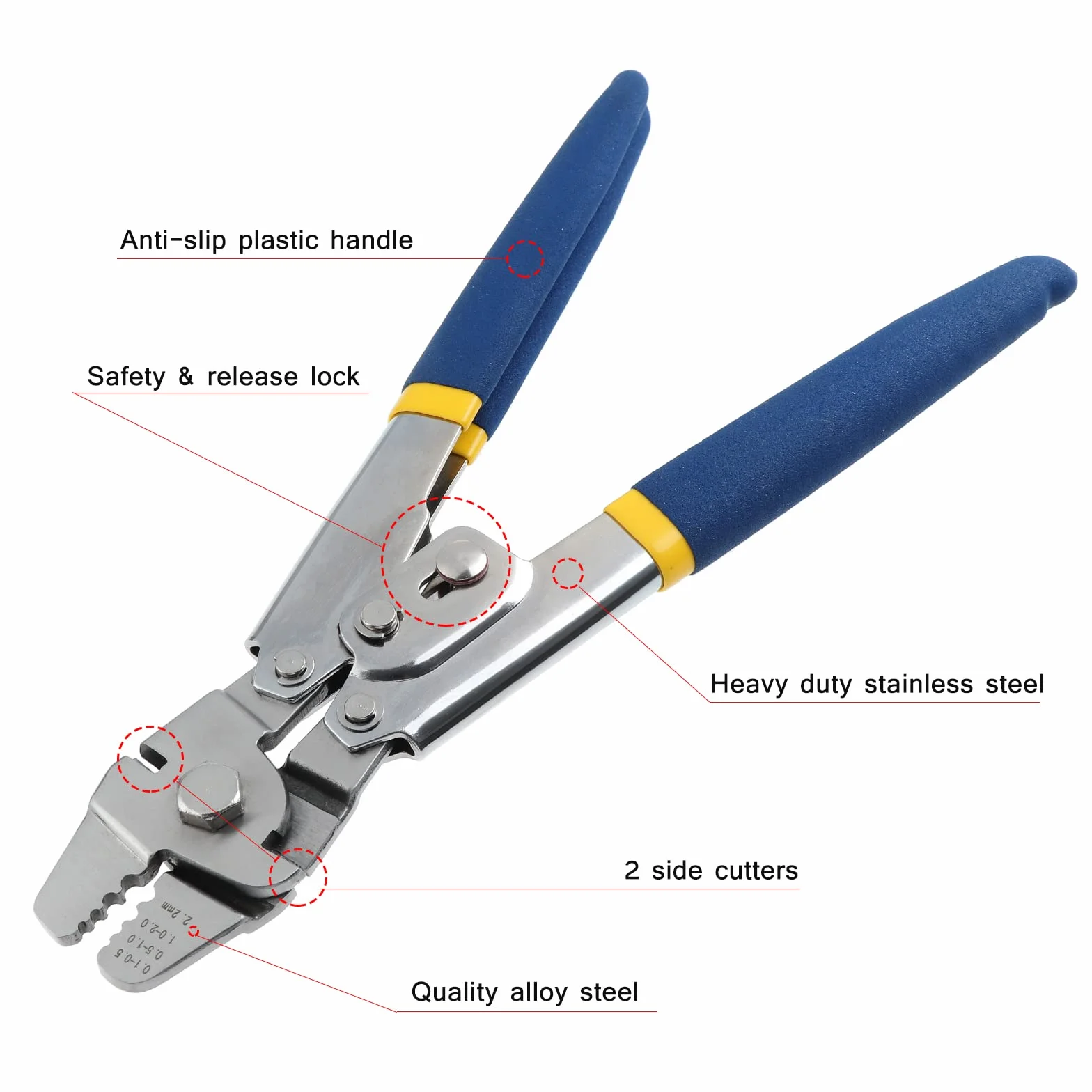 Zaciskarka do lin stalowych 2,2 mm, 150 szt. tulejek aluminiowych 3 rozmiary