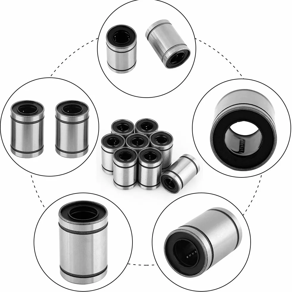 Liniowe łożyska kulkowe LM10UU 8 szt. 10 mm liniowe łożyska kulkowe do drukarki 3D cylinder części CNC, zestaw 8 szt.