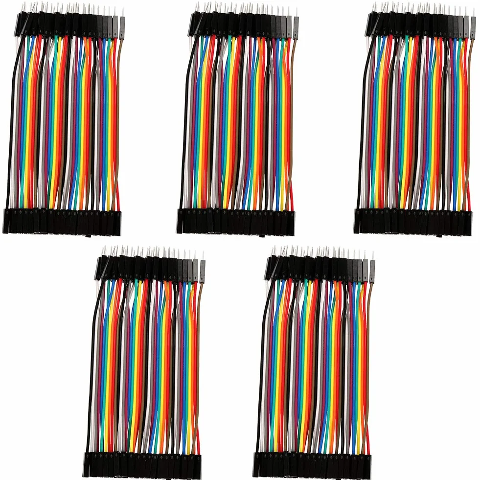 Akozon Breadboard kable 5 sztuk kolorowe 10cm zestaw przewodów połączeniowych 40pin męski na żeński do kabli